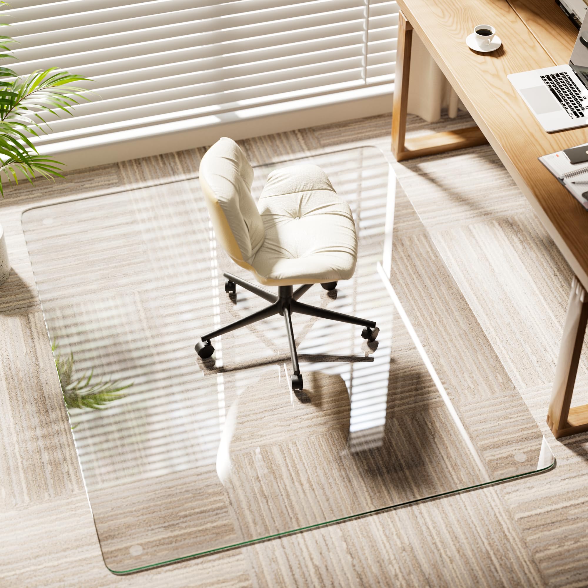 Koonmi Tapis de chaise en verre - 121 x 152 cm - Pour sols durs et tapis - Verre de sécurité trempé avec coins ronds et bords polis - Tapis de protection de sol pour parquet, stratifié, bureau, maison