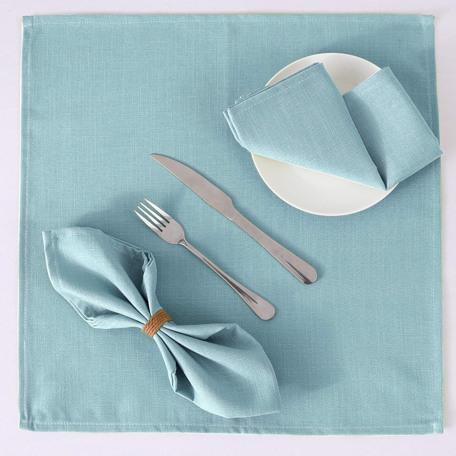 Cloth Napkins Set of 12 (18" X 18") Linen Textured Dinner Napkins Waterproof Extra Soft Thick Durable Reusable Napkins With Hemmed Edges for Family Dinners, Weddings and Everyday Use, Aqua : Home & Kitchen