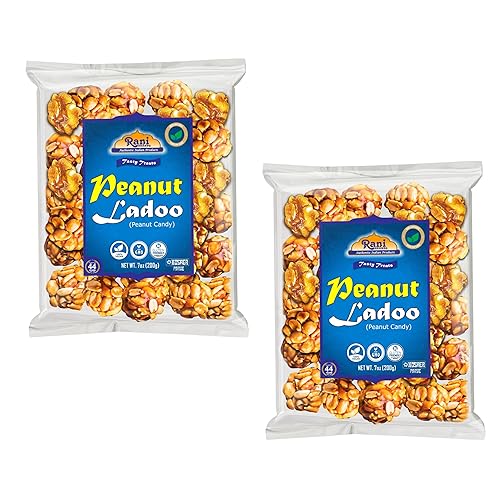 Rani Peanut Ladoo (caramelo redondo de maní quebradizo) 7 onzas (7.05 oz) x paquete de 2 Todo natural Vegano Sin colores Apto para gluten