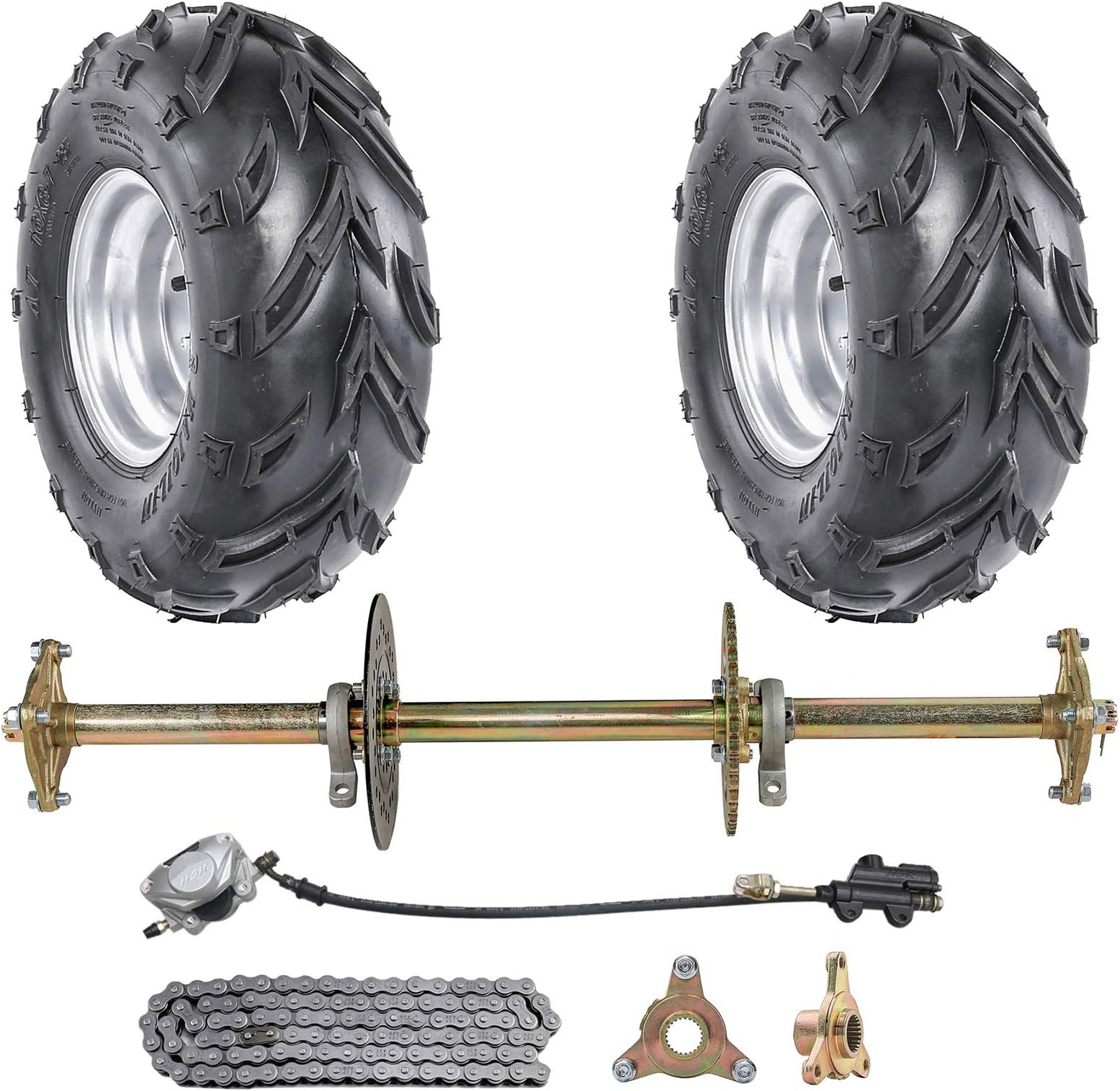 TDPRO 1" Go Kart Steel Live Axle with 16x8-7 Tubeless Wheels Tires Rim and Chain Sprocket Brake Master Cylinder for Quad Trike Golf Carts