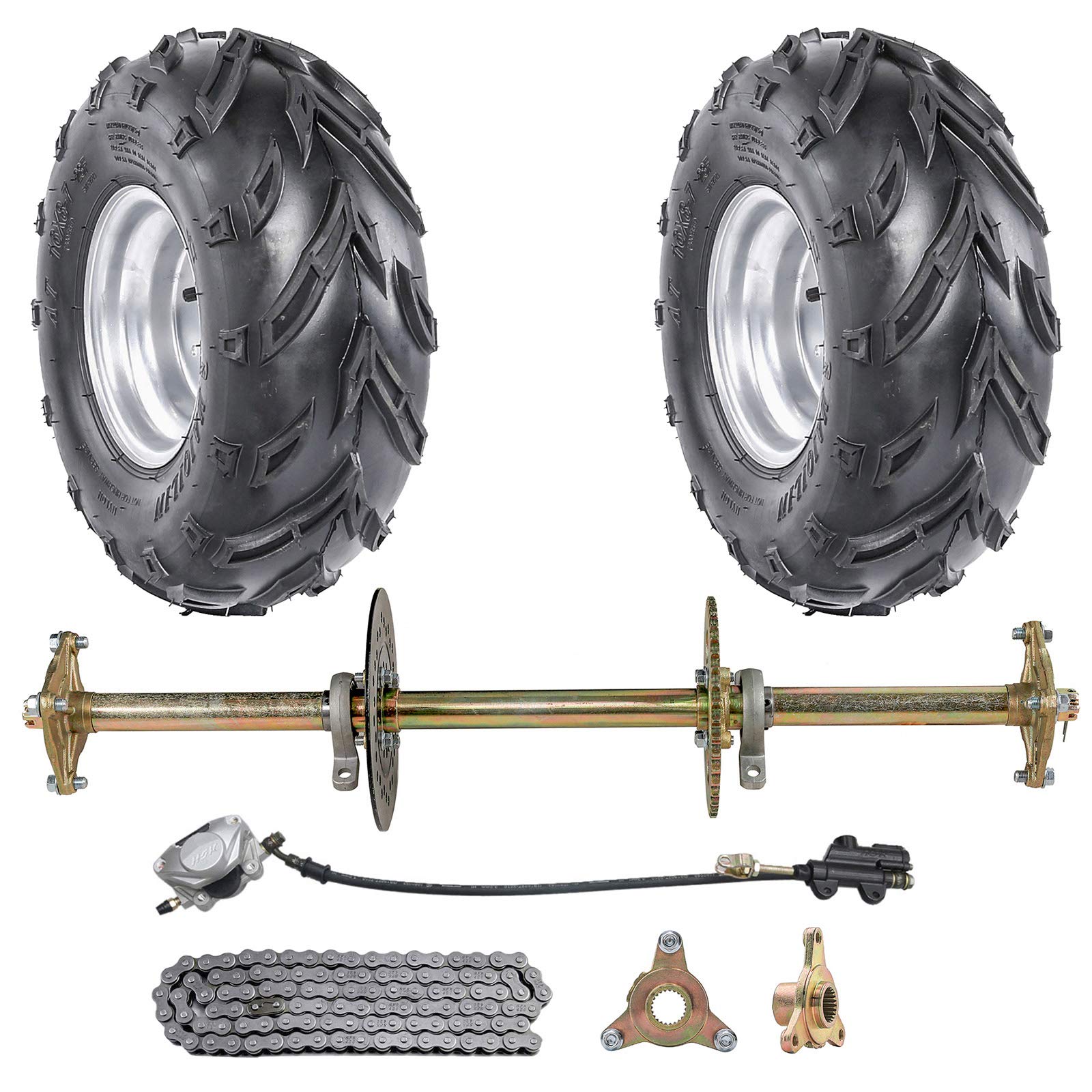TDPRO1" Go Kart Steel Live Axle with 16x8-7 Tubeless Wheels Tires Rim and Chain Sprocket Brake Master Cylinder for Quad Trike Golf Carts