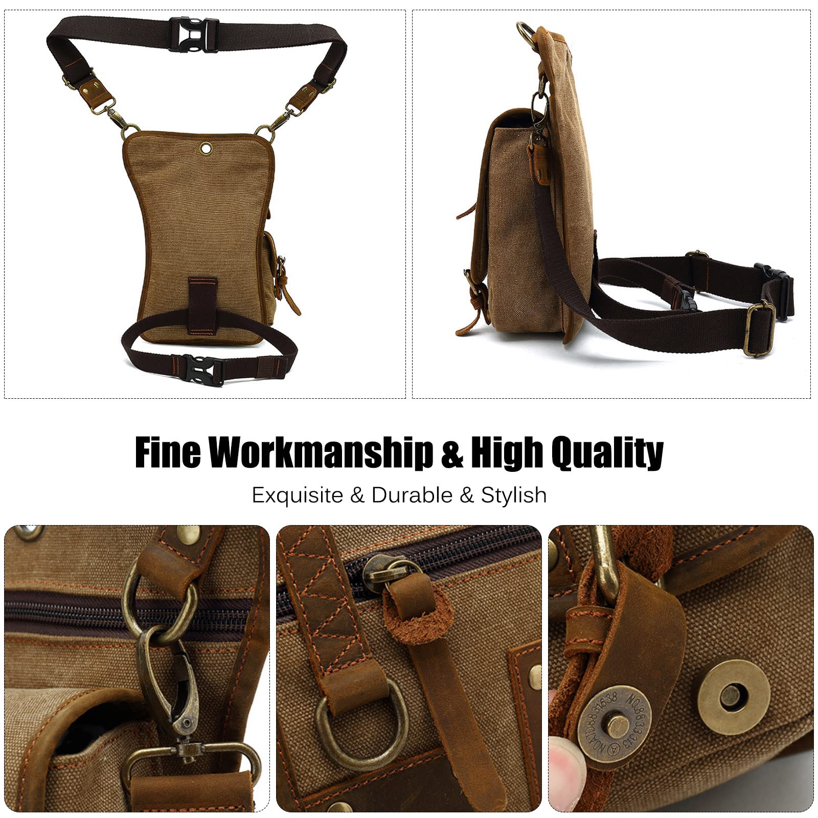 FANDARE Płócienna torba na nogę turystyczna nerka nerka torba crossbody plecak na ramię mężczyźni torba na klatkę piersiową kobiety codzienne plecaki na co dzień na zewnątrz motocykl taktyczna jazda na rowerze piesze wycieczki wędkarstwo podróż zabawna to