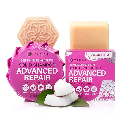 Viori Coconut Advanced Repair Shampoo & Conditioner Bar Set  Longsheng Rice Water & Jojoba Esters  Libre de sulfato ecológico, barras de viaje para