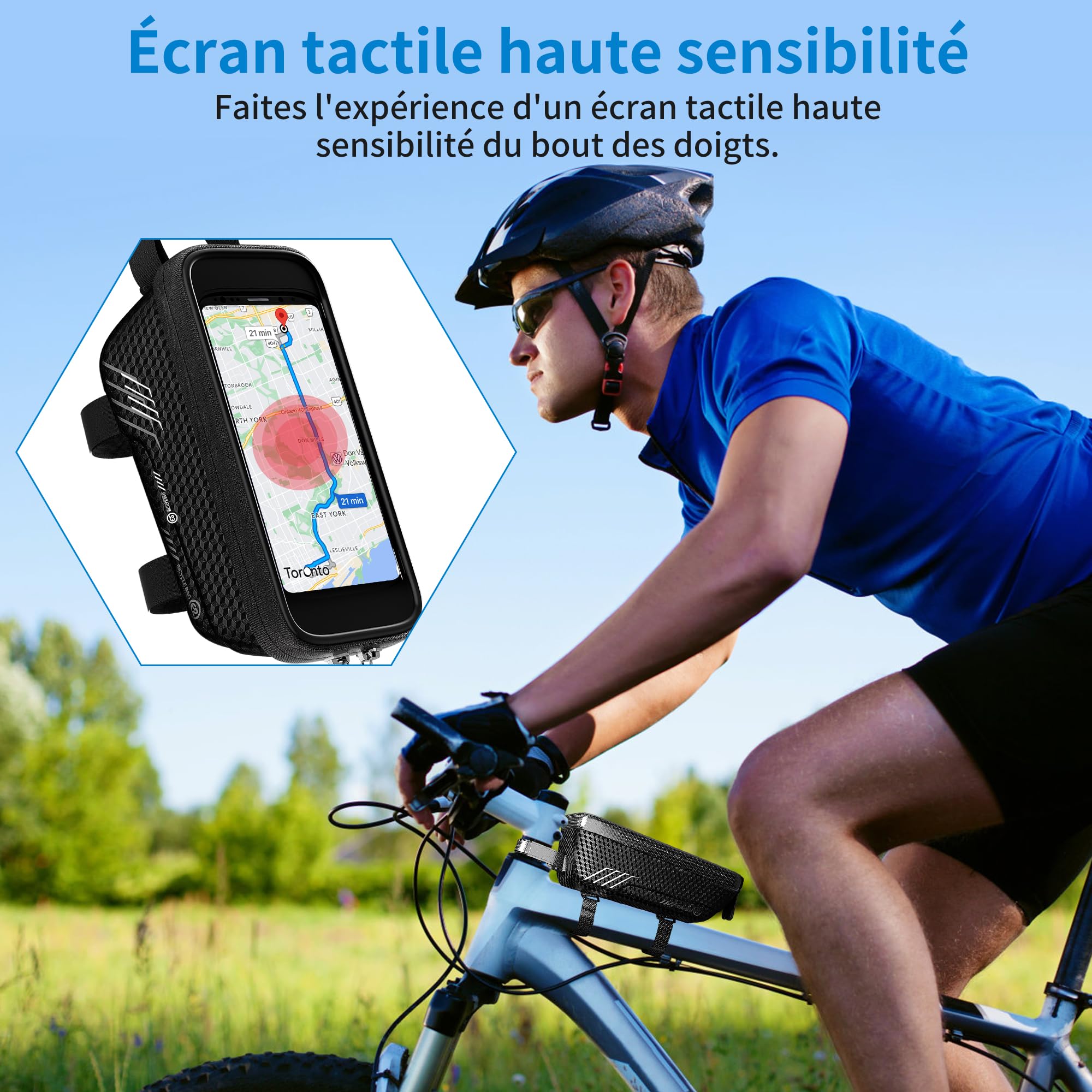 Sacoche Vélo Guidon étanche Avec écran Tactile TPU - Compatible Smartphones Jusqu'à 6.7 Pouces, Rangement Intégré