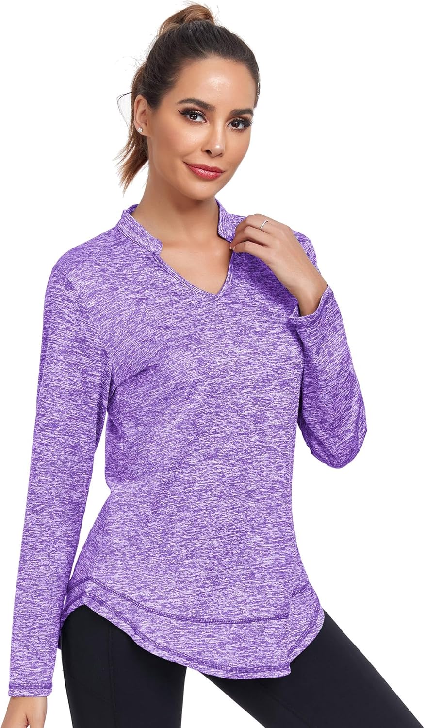 Absttith Women's Long Sleeve Workout Shirts Running Yoga Tops Athletic V Neck Sport Tee Side Split - Image 4