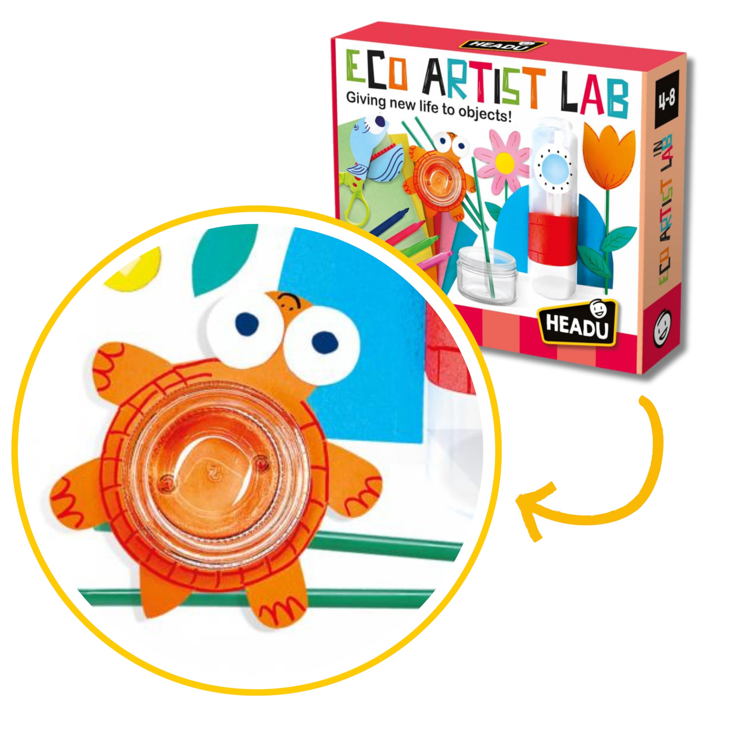 Headu - Eco Artist Lab, Kids Craft Set, Craft Kit, Childrens Craft Kits, Eco-Friendly Arts and Crafts for Kids. Transform Objects Sustainably with Creativity, Age 4-5 Years