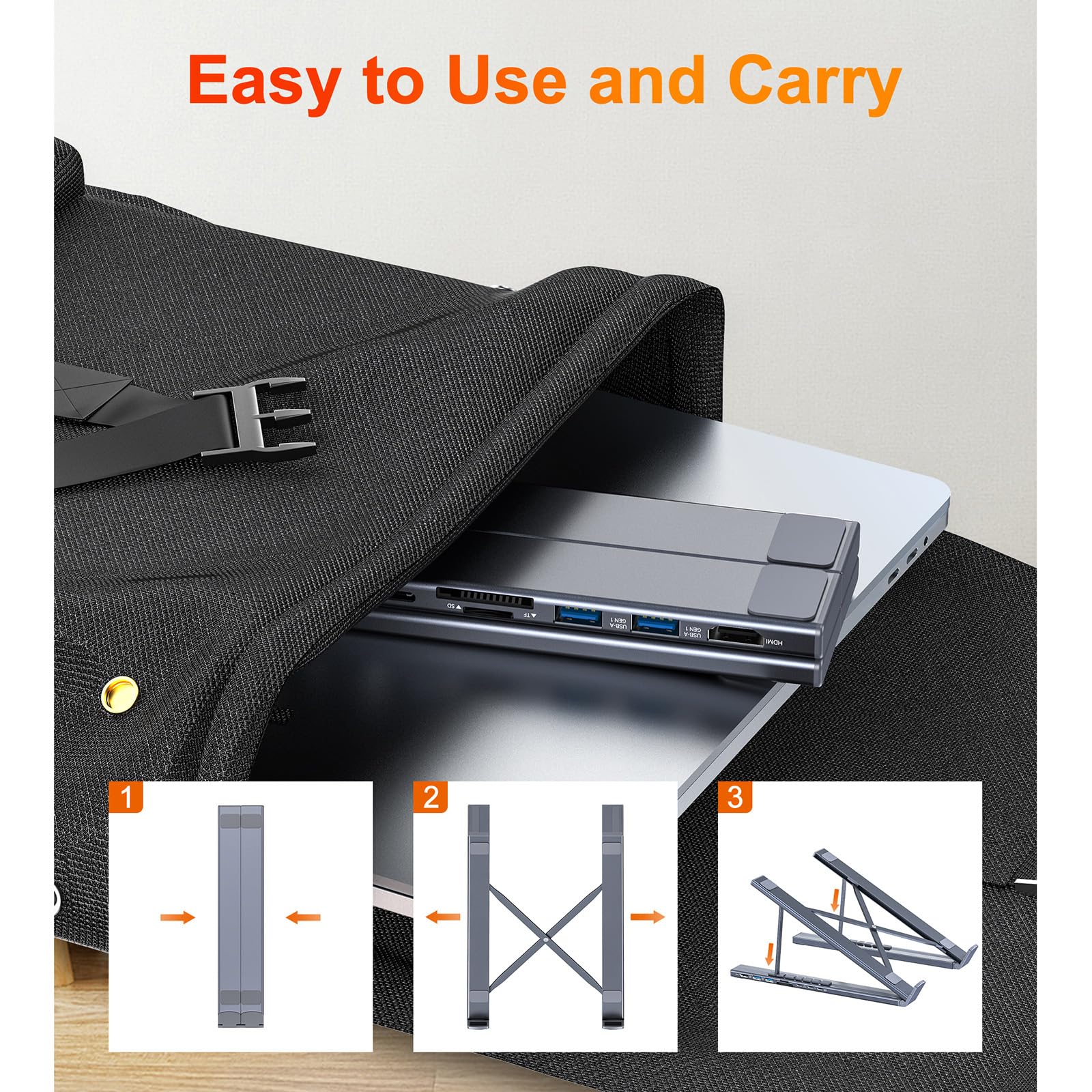 Supporto pieghevole per laptop in lega di alluminio per scrivania, tablet pieghevoli portatili Supporto di espansione multi-interfaccia Regolazione multi-angolo Design ergonomico Staffa di