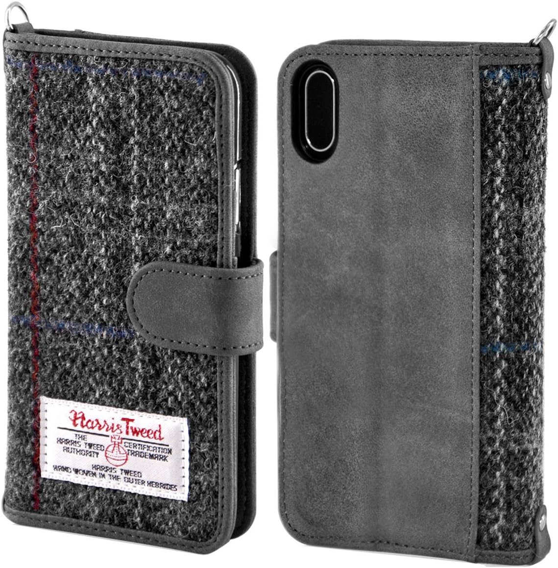 iPhone XS Phone X Case Cover iPhone X Leather Wallet Flip Genuine [ Harris Tweed ] Folio Book Cover with Card Holder and Cash Slots, MONOJOY Premium iPhone X Screen Protector Case (iPhone X Grey)