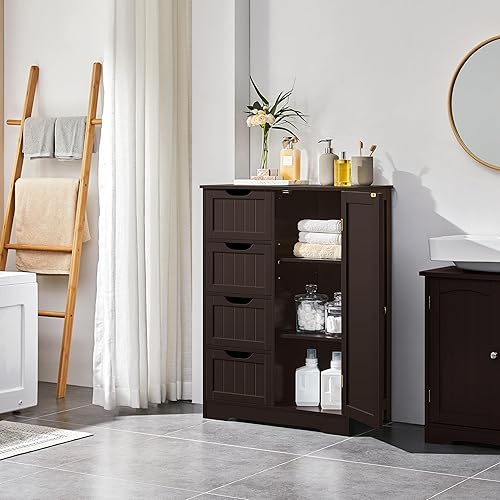 Miniatura 2 de Yaheetech Large Bathroom Floor Cabinet with 4 Drawers and Single Door Cabinet, Freestanding Storage Cabinet for Living Room Kitchen Hallway,