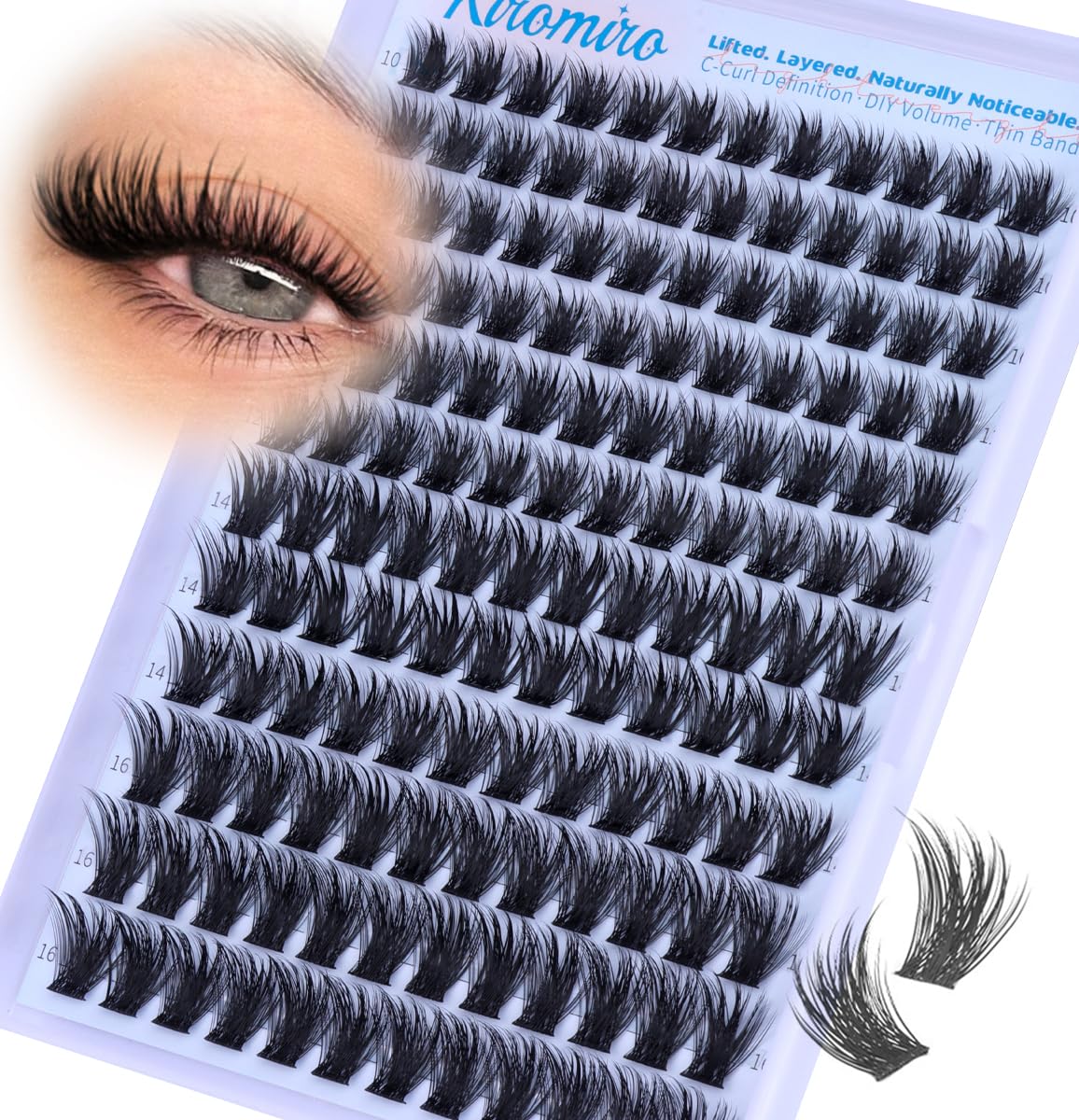 Kiromiro Lash Clusters 10-16mm Cluster Eyelash Extensions Wispy DIY Cluster Lashes Extension 144pcs Individual Lashes Nautral Eyelash Clusters