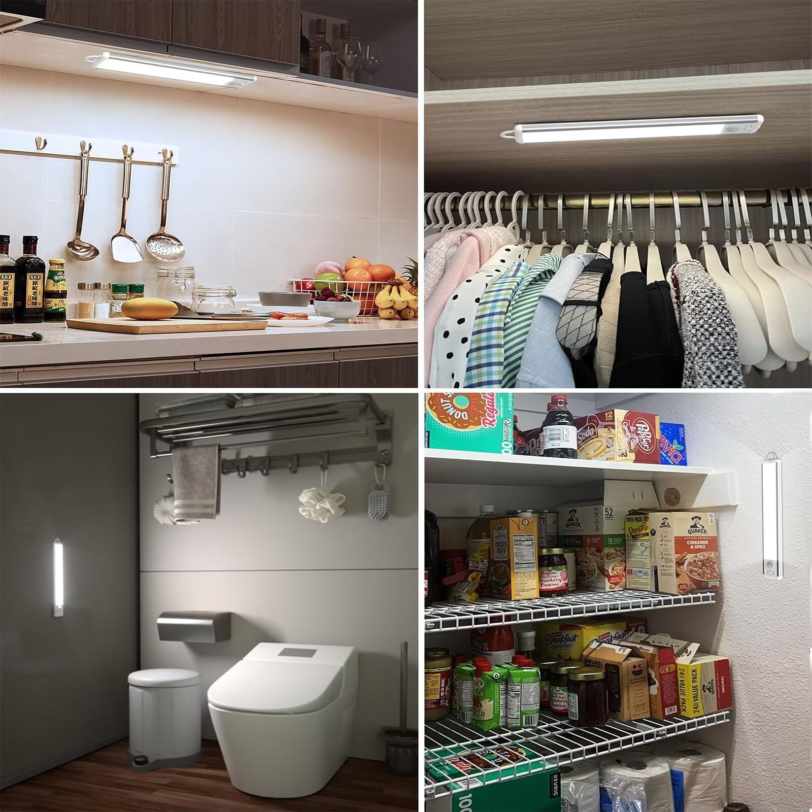 Luce LED Sottopensile Cucina Senza Fili 50CM , Luce armadio led con sensore 100 LED Lampada Guardaroba 4 Modalità 3 Temperature di Colori Dimmerabile 1000mAh USB Ricaricabile per armadio,Scale,4PCS
