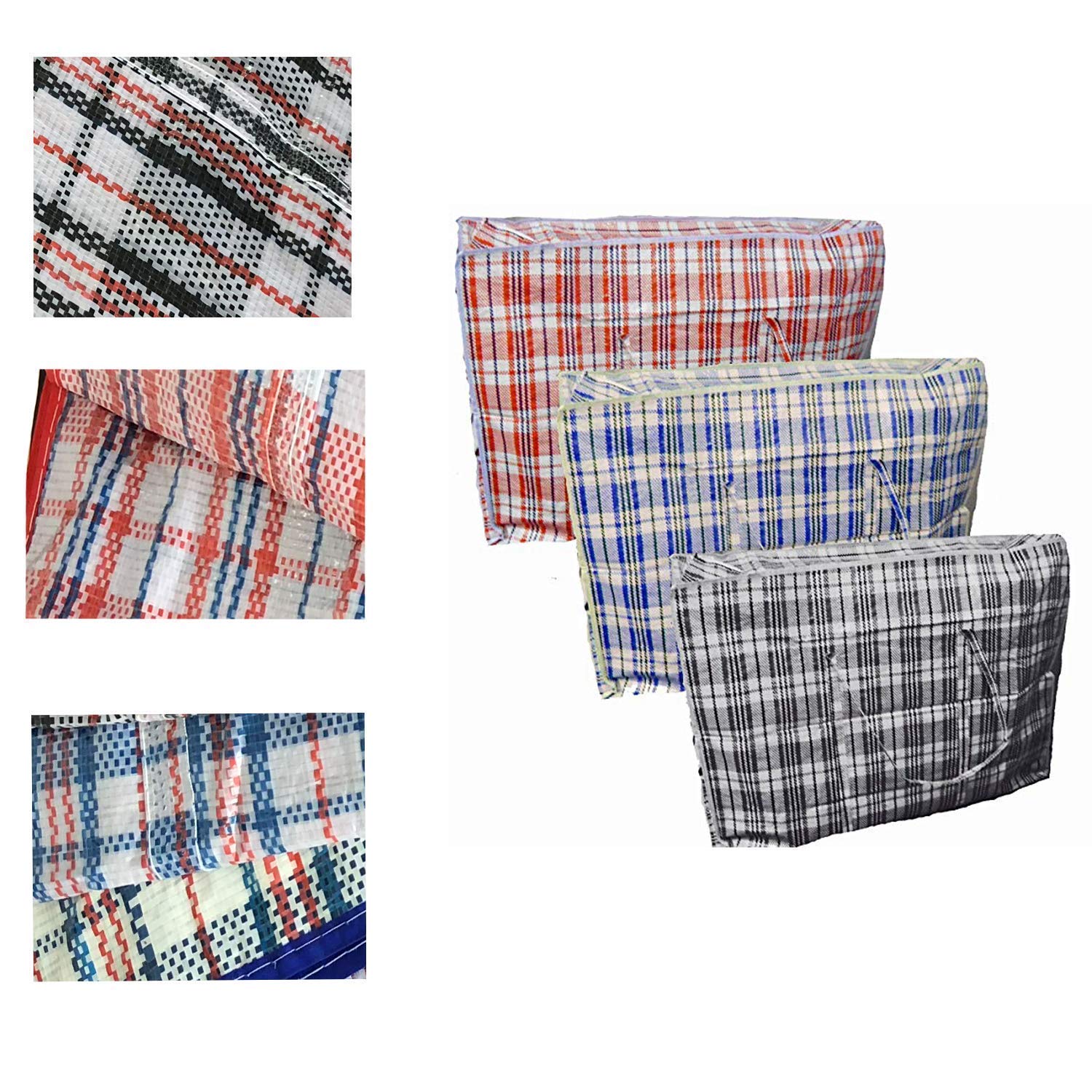 KAV Pack of 10 Strong and Durable (95 GSM) Laundry Bags - Cross Stitched Storage Moving Bags - Zipper Closure, Re-Usable Nylon Bags for Storage, Laundry, Shopping - (100x60x28) CM