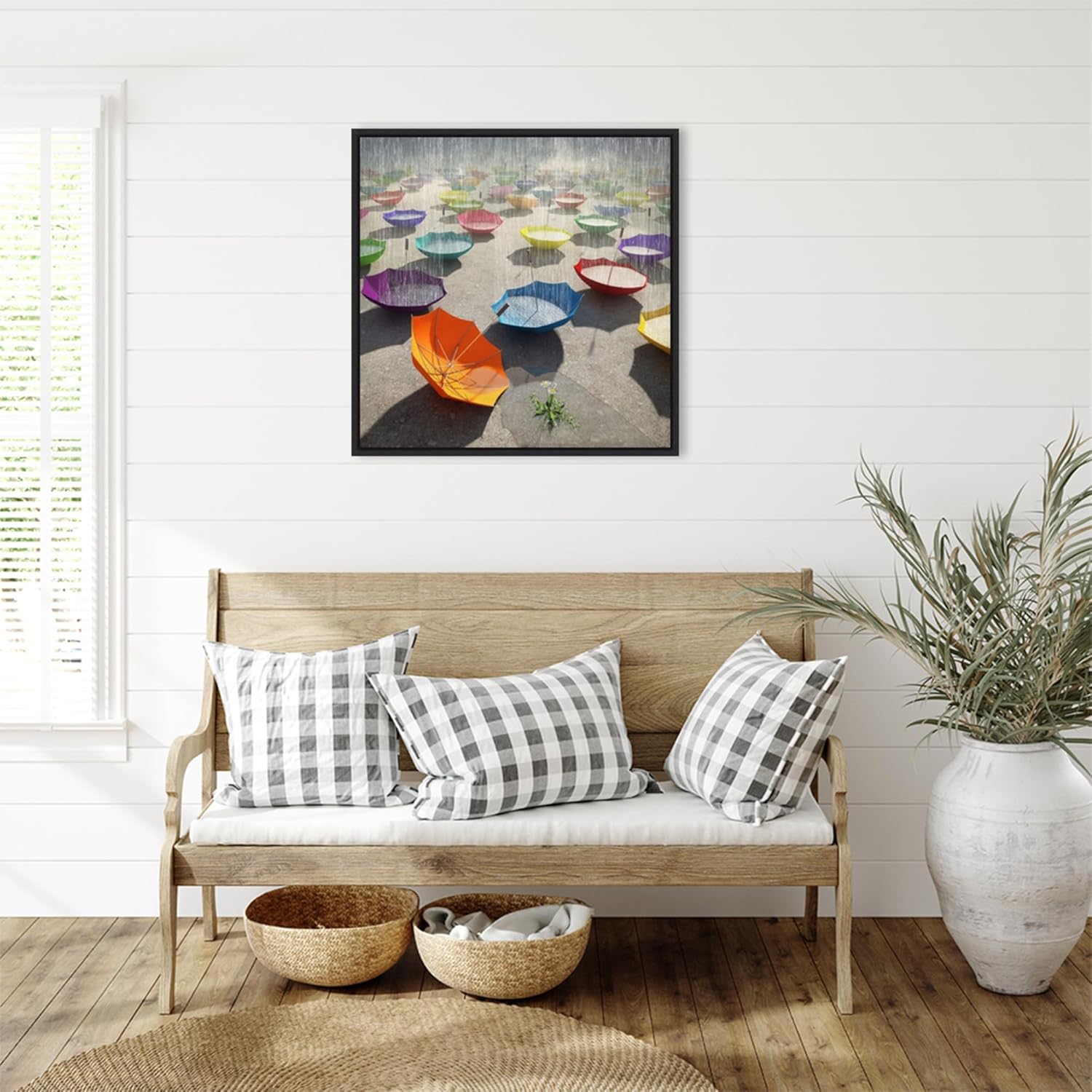 Amanti Art Framed Canvas Wall Art 30x30 Downpour (Umbrella) by Cynthia Decker, Framed Wall Art Canvas, Abstract Artwork, Modern Decor, Large Poster Painting for Living Room, Bedroom, Bathroom,