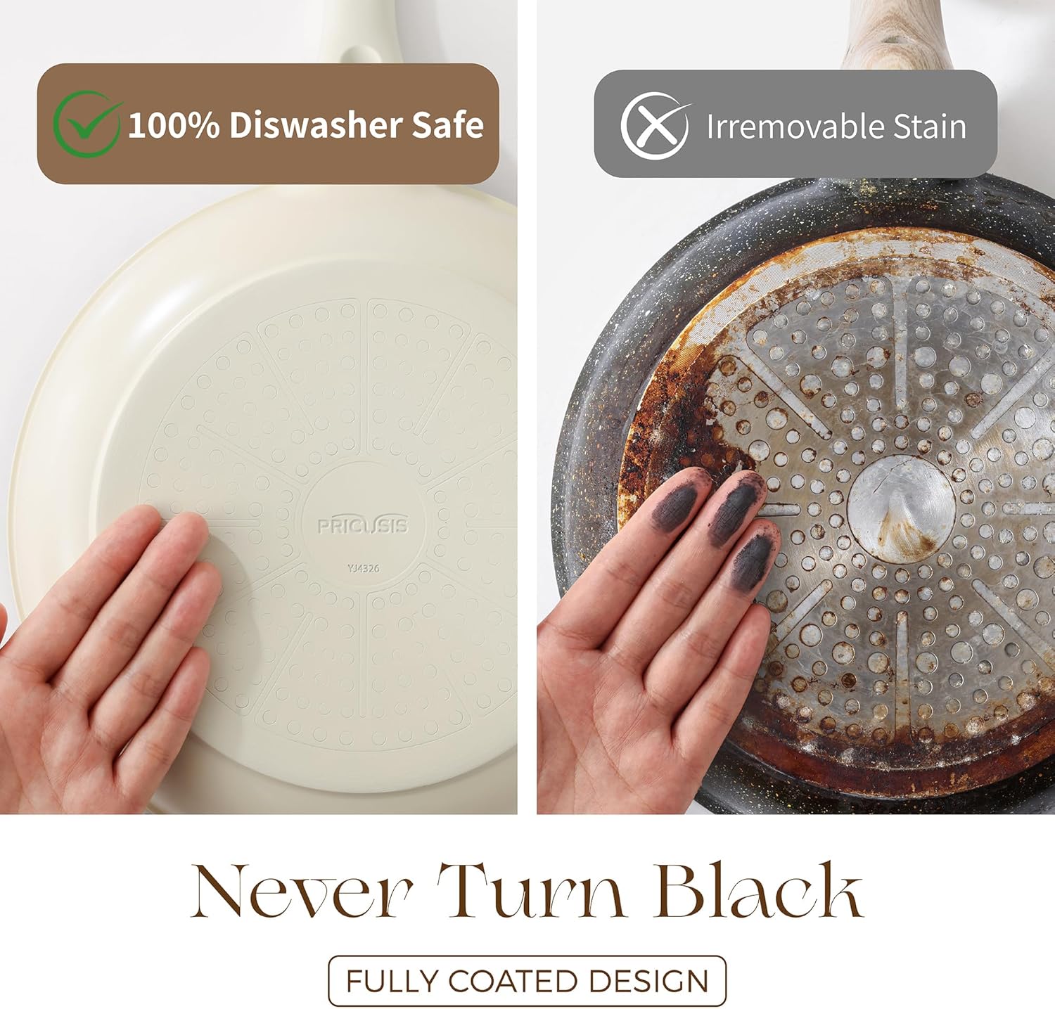 PRICUSIS Ceramic Nonstick Saucepan with Lid, 2 Quart Non Toxic Pot with Pour Spouts, Full Coated, 100% Dishwasher Safe, Induction Compatible & Oven Safe, PTFE PFAS & PFOA Free, Coconut White - Image 3