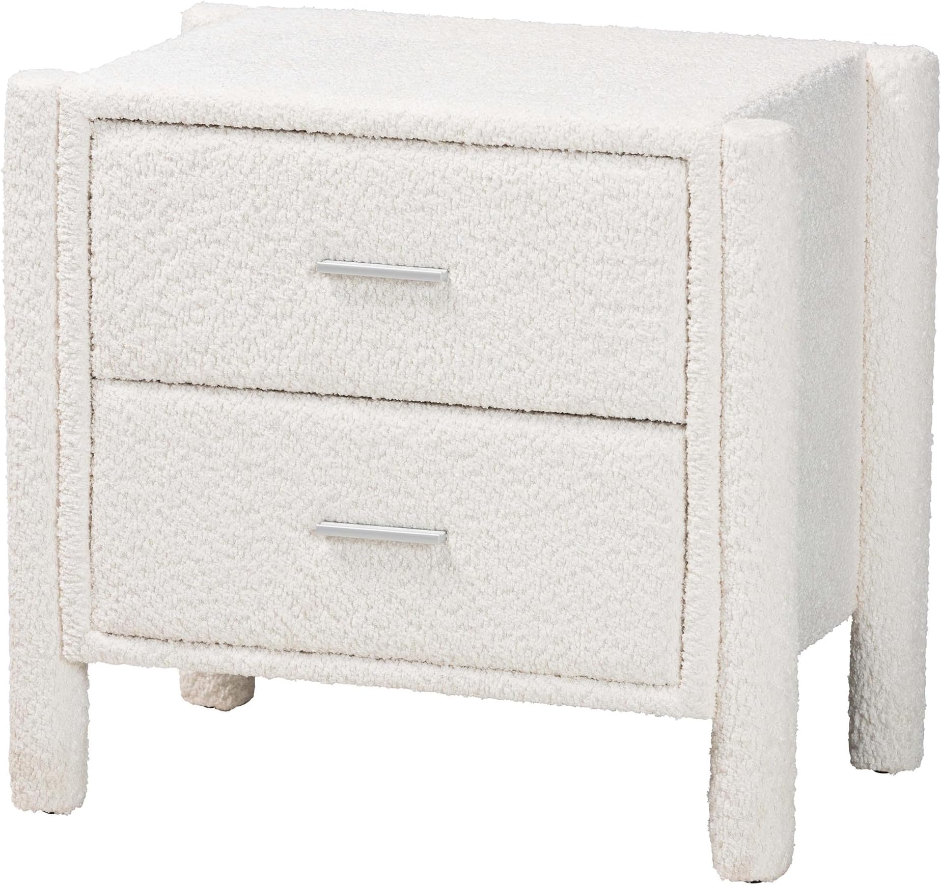 Baxton Studio Laria Teddy-Bear Fabric Nightstand, 2-Drawer, White