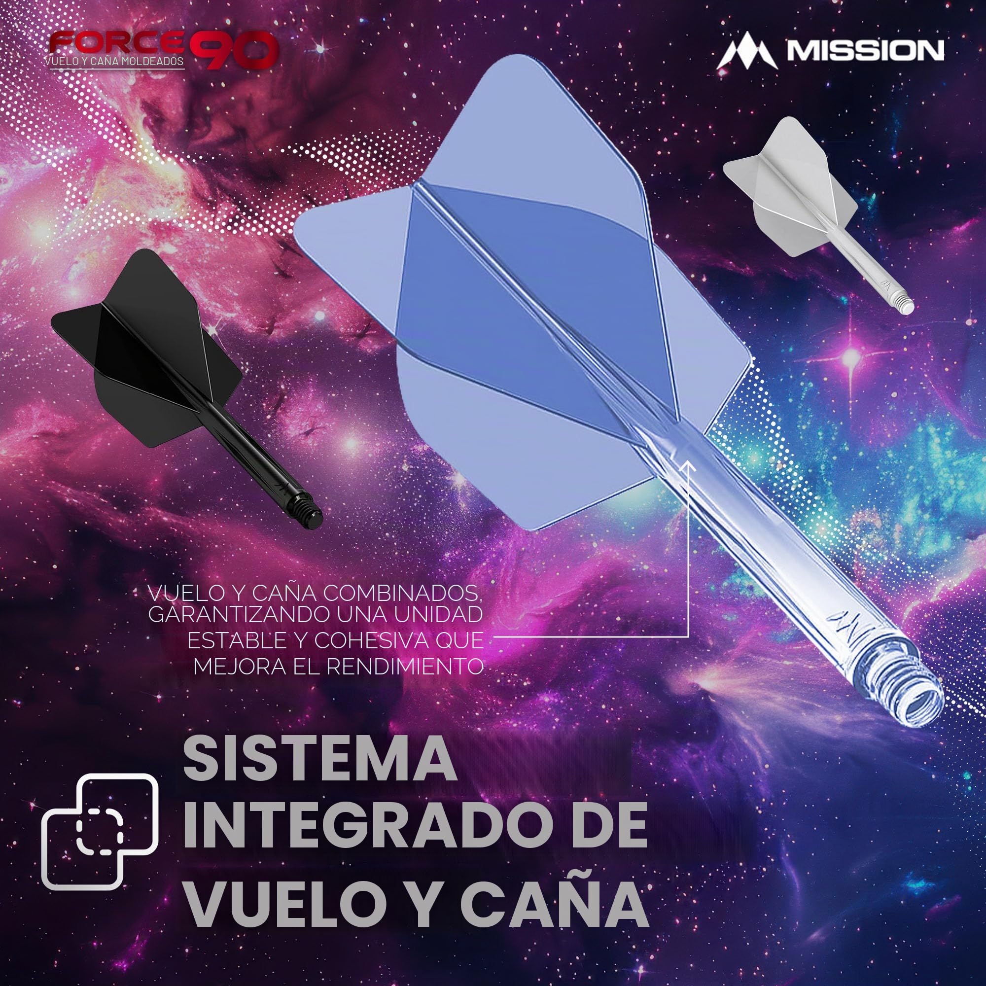 Mission Darts Force 90 Sistema integrado de vuelo y eje de dardos 2 en 1 Paquete de 3 Estándar n.º 6