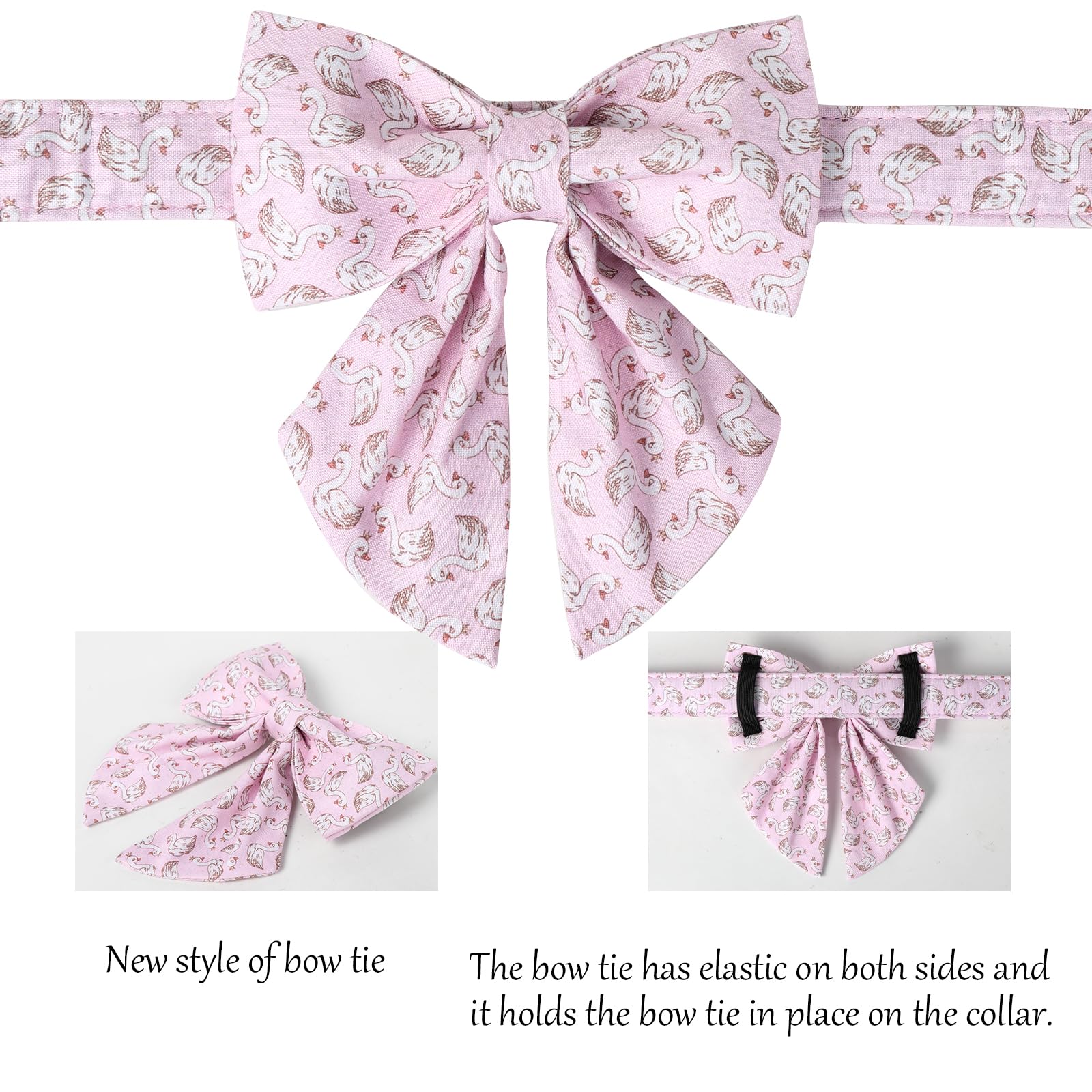 Lionet Paws Design Dogs Collar Cute Pink Sailor Bow Dog Collars for Girl Female Small Medium Dogs with Swan S - Image 4