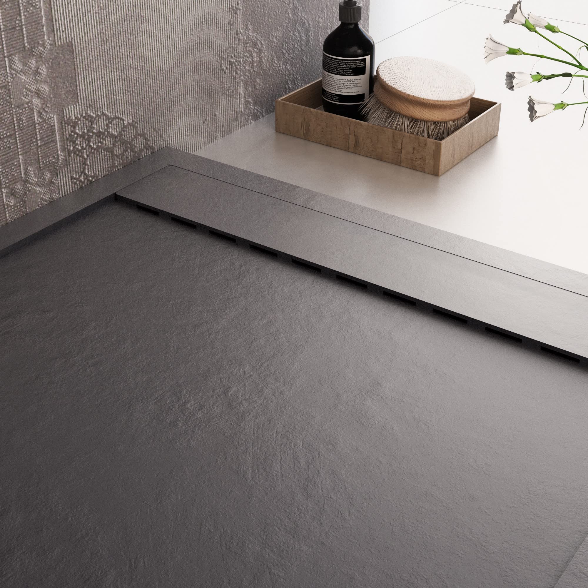 Piatto doccia 70x150 Nero in marmoresina finitura pietra Prestige