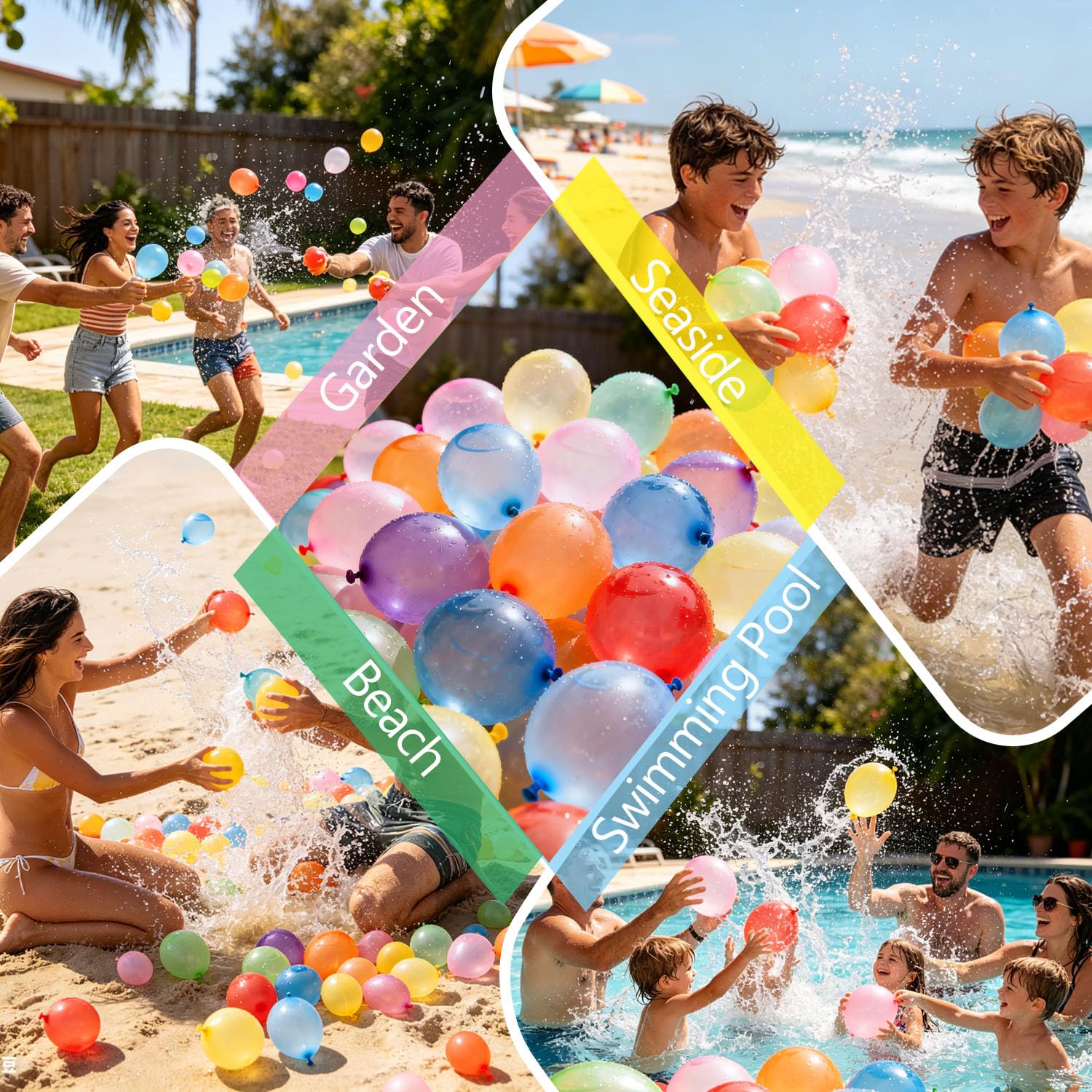 999 Stück Wasserbomben Selbstschließend,Wasserbomben Wiederverwendbar Bunte mit 4 Wasserhahn Anschluss,60 Schnellfüller,Ohne Manuelles Verknoten,Wasserballons für Strände,Poolparty