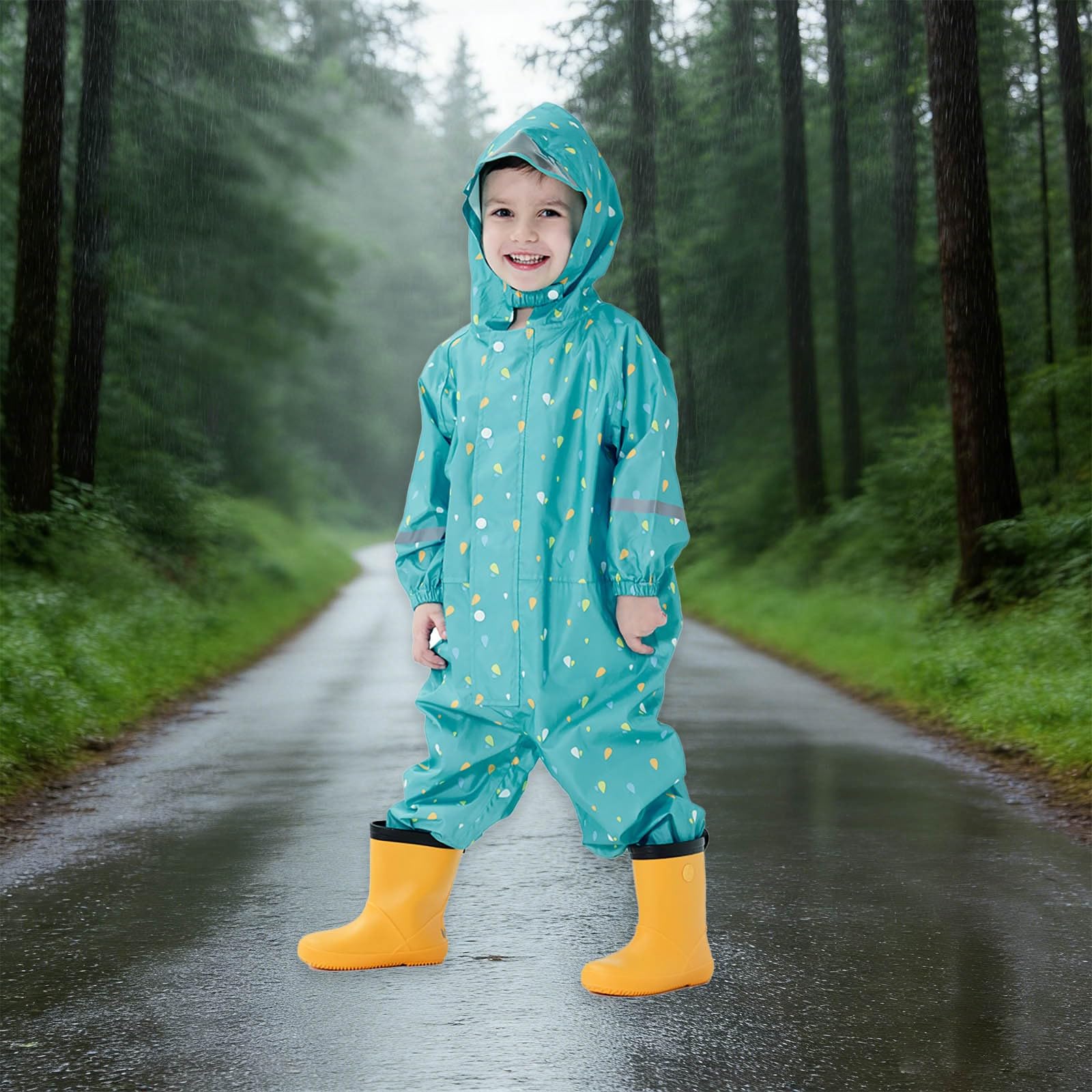 Generico Tuta Anti Pioggia Bambino,Poncho Antipioggia Per Bambini Con Inserti Riflettenti Ideale Per Il Gioco All'Aperto Di Bambini E Bambine