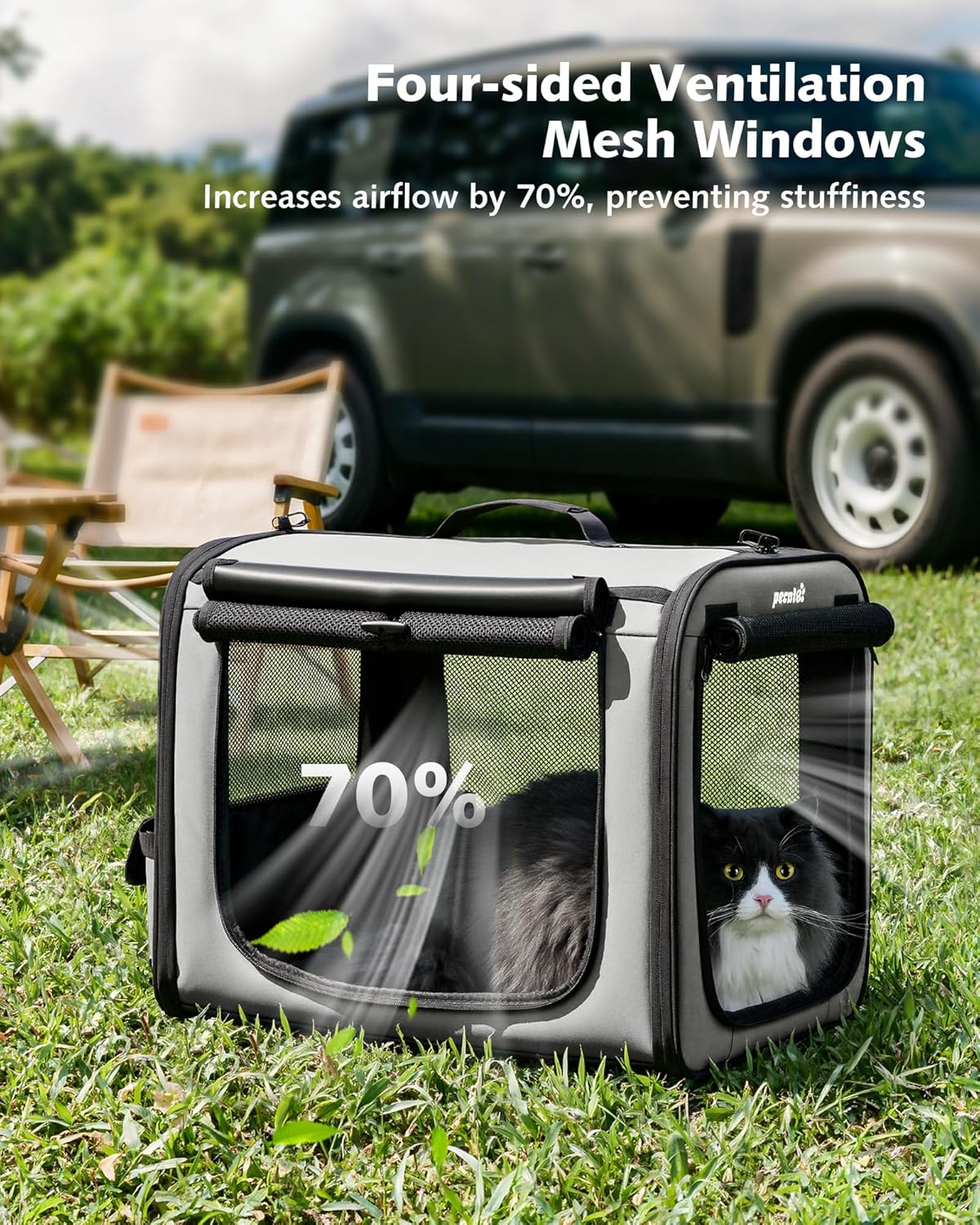 Pecute Dog Car Carrier Light Weight 19.7×16.9×14.8in, Dog Carrier Easy to Assemble, Dog Car Crate Portable and Breathable,Pet Carrier for Indoor and Outdoor, Dog Travel Crate with Curtain Gray