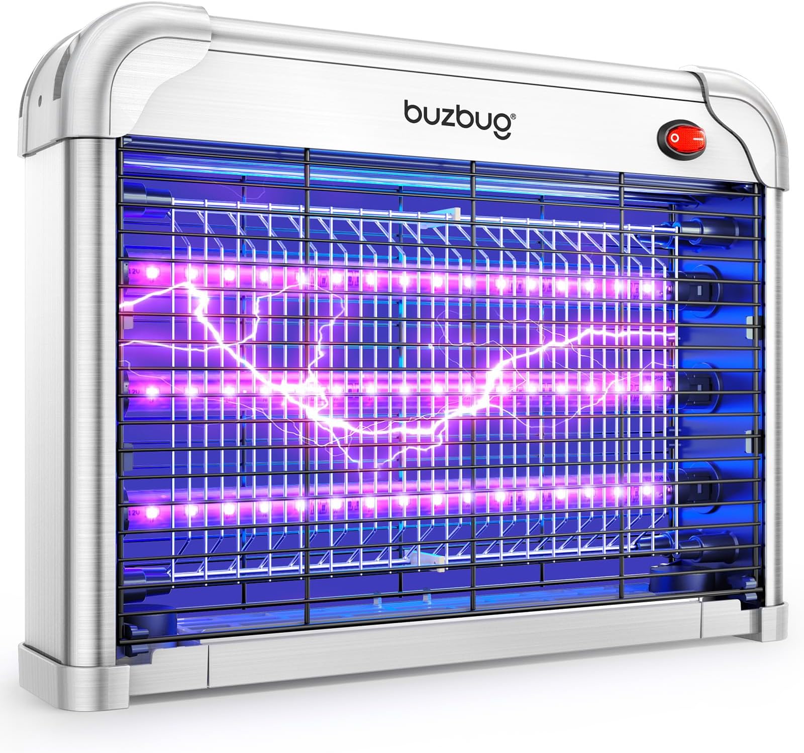 Buzbug LED Bug Zapper Indoor, 3 Efficient 50000H LED Bulbs, Energy Saving & Dual Band Attraction, High-Voltage Electric Mosquito Zapper, Fly Trap Mosquito Trap, Fly Killer Fly Zapper -Silver