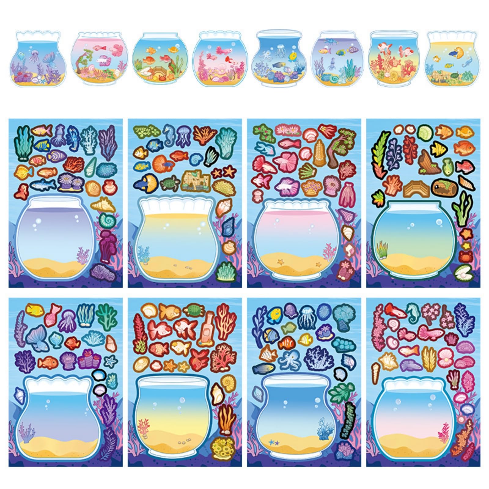 8 Sheets DIY Make Your Own Fishbowl Stickers, Make a Face Stickers for DIY Crafts, Cute Handmade Gift