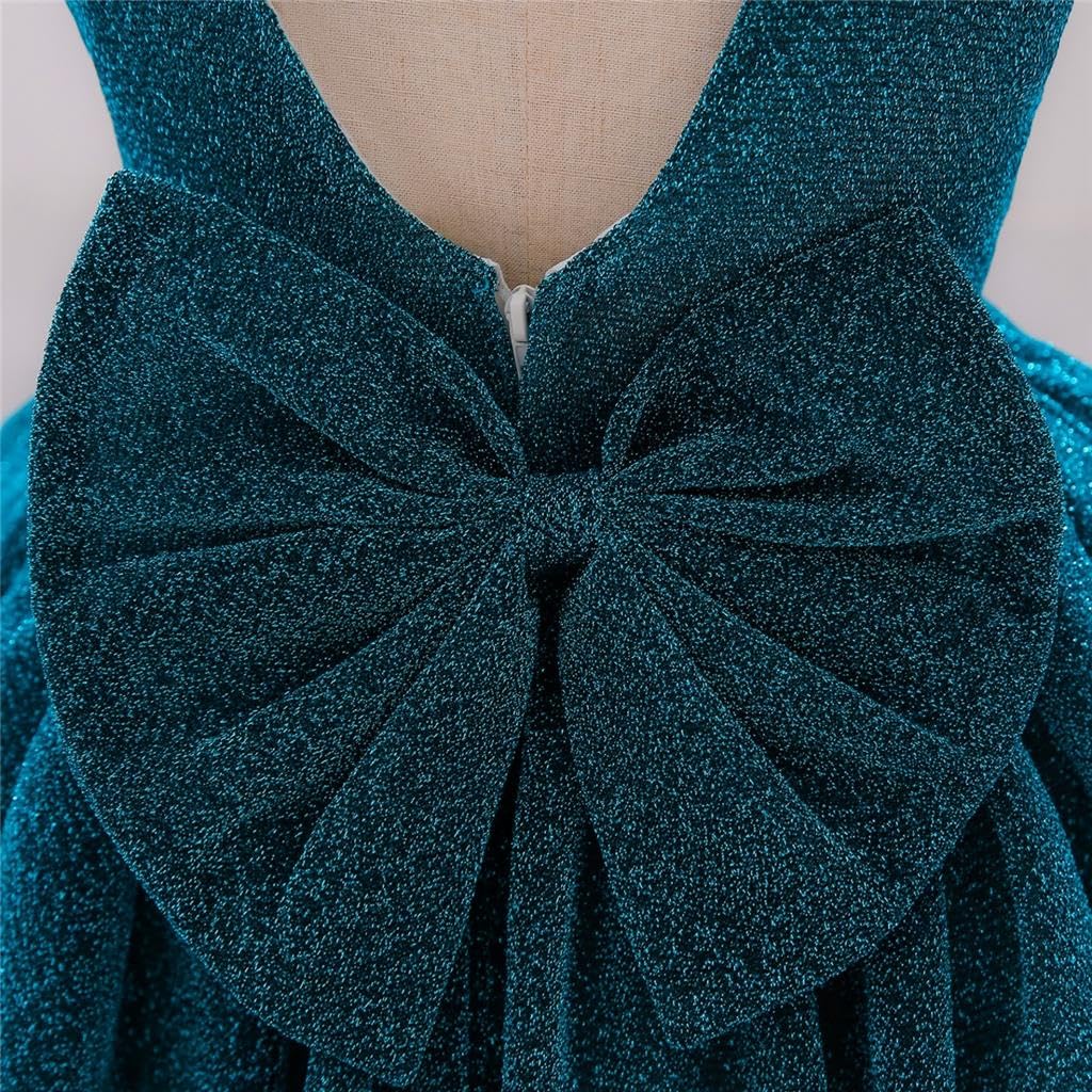 Lito Angels Robe Brillante Fille avec Bandeau | Bandeau assorti, Tissu brillant, corsage sans manches, jupe 3 couches, fleur à la taille, grand nœud au dos, Mariage, Noël