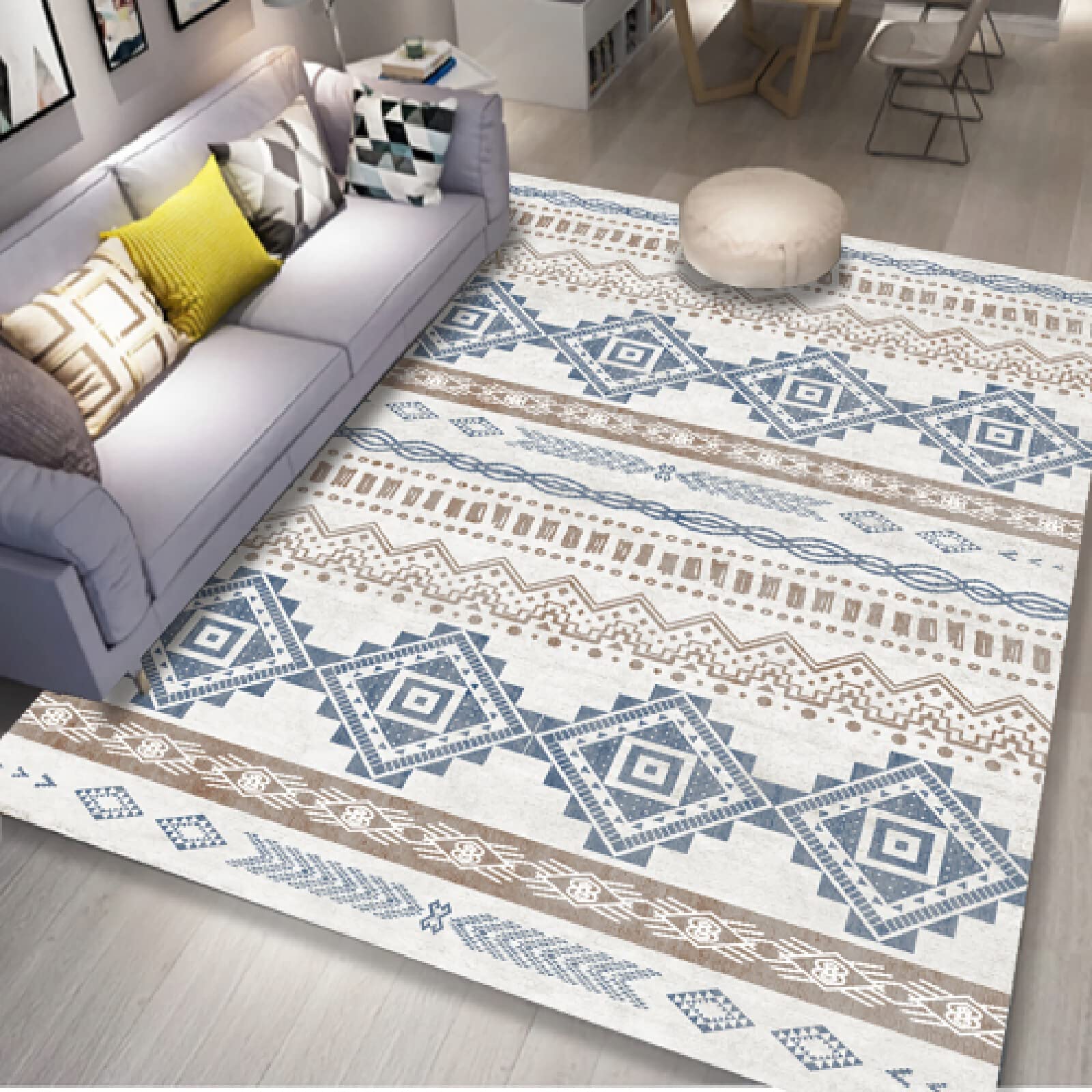 Dywan wewnętrzny dywan wejściowy, trwały dywan antypoślizgowy w paski niebieski brązowy stół do salonu, dywan do salonu 80x120cm