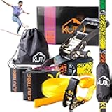 60 ft Slackline Kit for Kids and Adults – Complete Tight Rope Set with Training Line and Tree Protectors for Backyard Fun, Balance Training, and Adventurous Memories with Slick Slack line kit