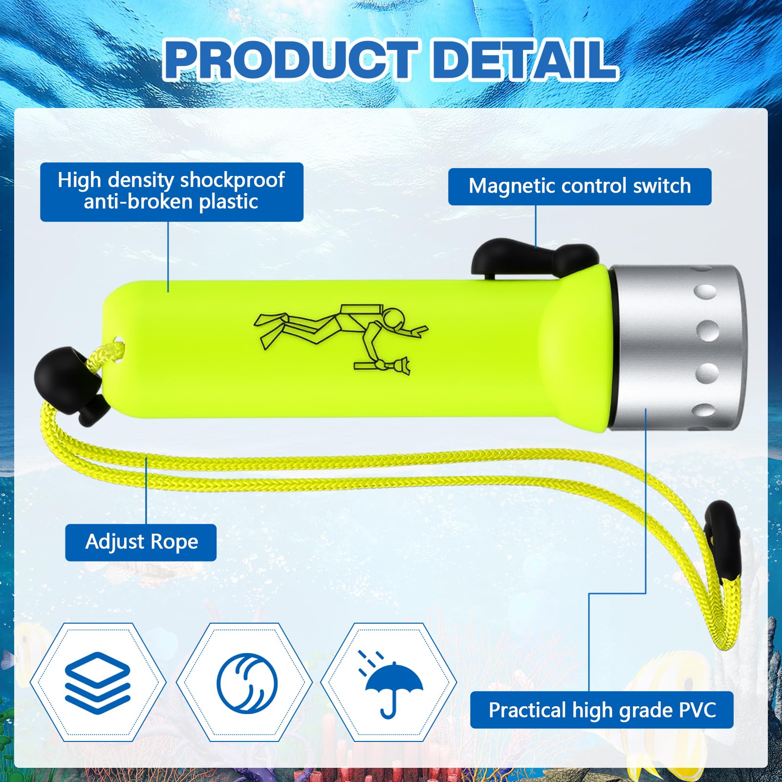 Retisee Lot de 4 lampes de poche de plongée sous-marine 1000 lumens - Étanche - Lampe torche LED submersible pour sports sous-marins en plein air