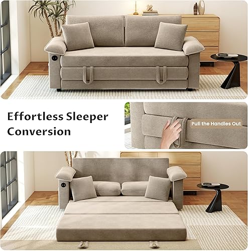 Miniatura 4 de SUNWAVE Sofá cama biplaza de gran tamaño, sofá cama convertible de 77 pulgadas, sofá cama extraíble de 2 asientos con felpilla USB, sofá cama