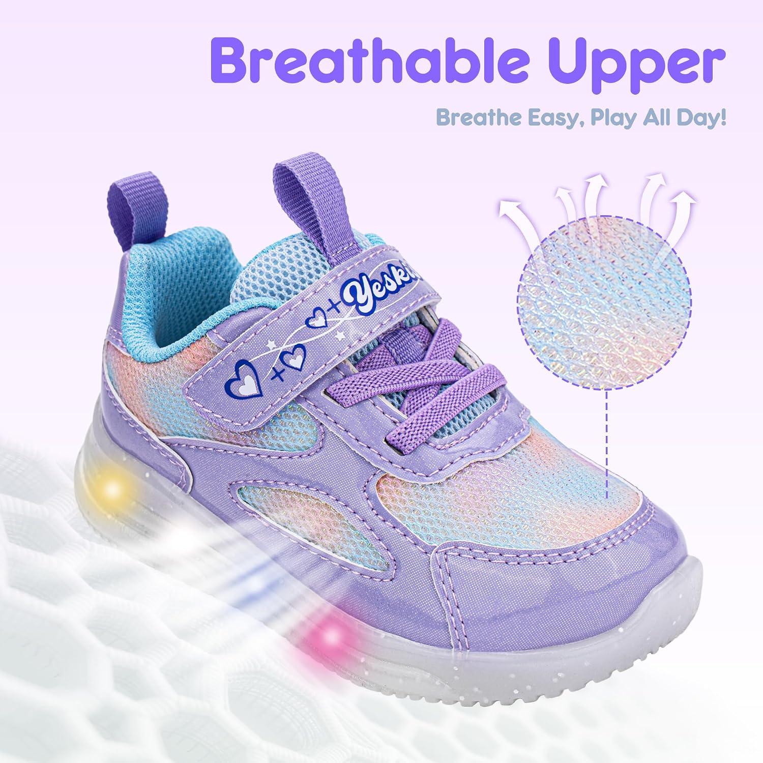 YESKIS Toddler Light Up Shoes for Boys Girls Tennis Sneakers | Velcro, Glitter, Flashing, Durable, Lightweight, Breathable Mesh, Flexible, Walking Sneakers, Toddler, Little Kid
