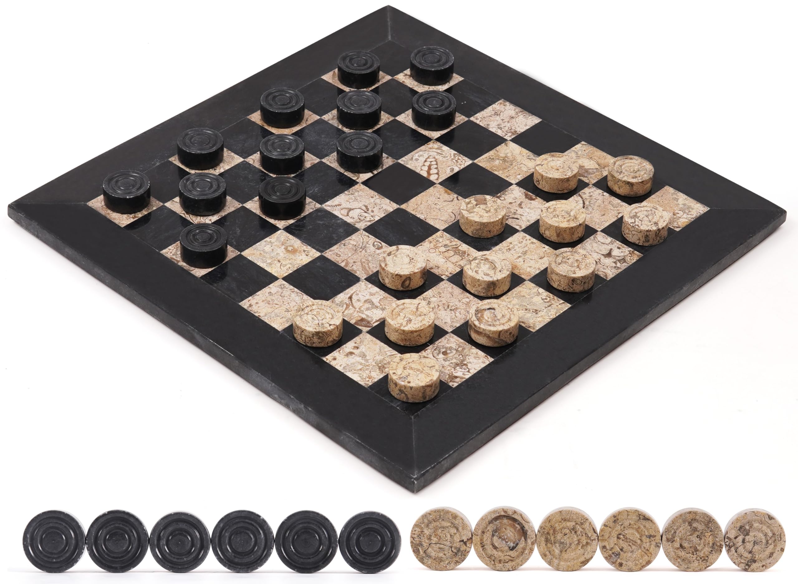 Radicaln Marble Checkers Set 15" Inches Black and Coral Handmade Checker Board Game & Draughts Pieces for Outdoor Travel Games, Ideal Stone Chess and Checker Board Games for Adults