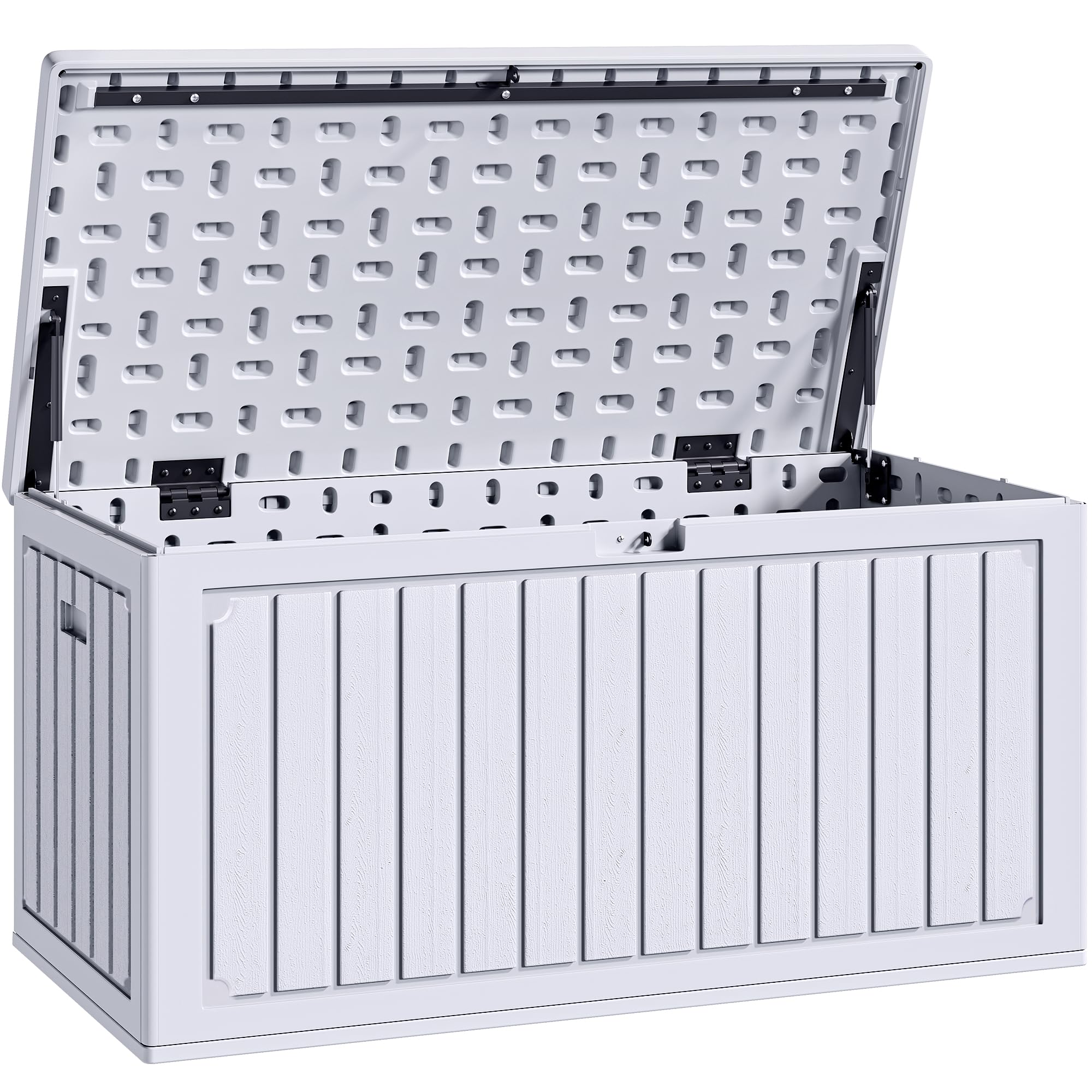 YITAHOME 303L Garden Outdoor Storage Box, HDPE Resin Deck Box with Lockable Lid & Side Handles, Waterproof Storage Bench for Patio Furniture, Cushions, Pool Gear & Garden Tools, White
