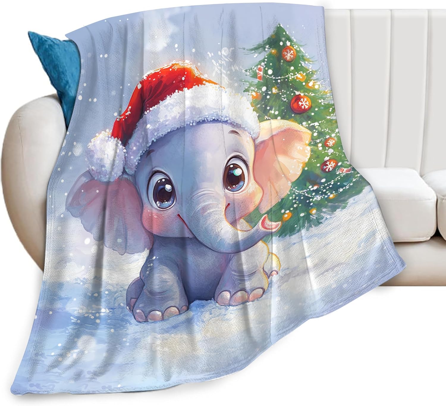 Christmas Elephant Blanket Soft Warm Cute Elephant Plush Throw Blanket Cozy Animal Flannel Fleece Bedding Stuff Decor Blanket Gifts for Lover Girls Boys Kids Women Adults Bed Travel 50"x60"