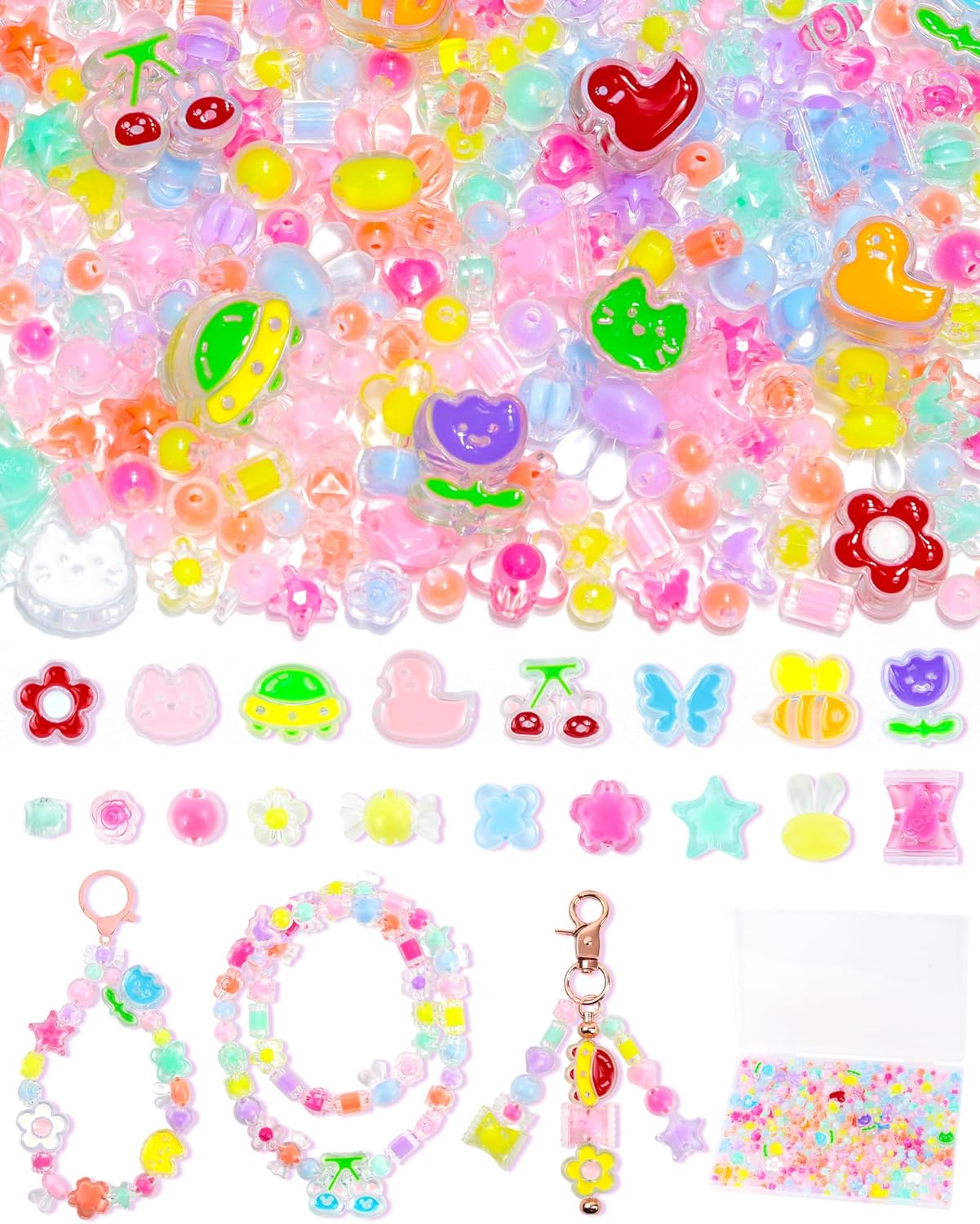 FIVEIZERO 750PCS Assorted Acrylic Beads for Jewelry & Bracelet Making | Mixed Cute Shapes, 10 Vibrant Colors, Lightweight and Durable, Smooth Surface Finish, Ideal for Charms and Crafts