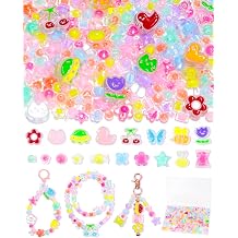 FIVEIZERO 400PCS Assorted Acrylic Beads for Jewelry & Bracelet Making | 7 Iridescent Colors, Assorted Cute Shapes, Lightweight and Durable, Smooth Surface Finish, Great for DIY Projects