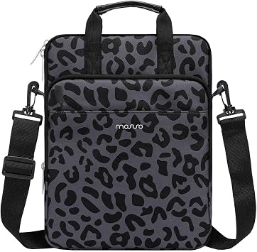 MOSISO 12.9 inch Tablet Sleeve Bag for iPad Pro 13 M4&iPad Air 13 M3 M2,iPad Pro 12.9 M2 M1 6/5th,Surface Laptop Go 12.4,Galaxy Tab S8+/S9+ 12.4, Leopard Grain Tablet Shoulder Bag with 3 Pockets,Black