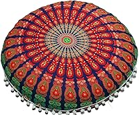 Vista 29 de CRAFT KALA Funda de almohada bohemia redonda grande de 32 pulgadas, funda de puf bohemia con mandala, funda de almohada de meditación, funda