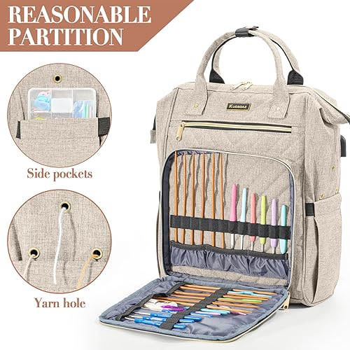 Miniatura 9 de Mochila para tejer, organizador de hilo con puerto de carga USB, mochila acolchada para mujer, regalo del día de la madre, bolsa de ganchillo grande