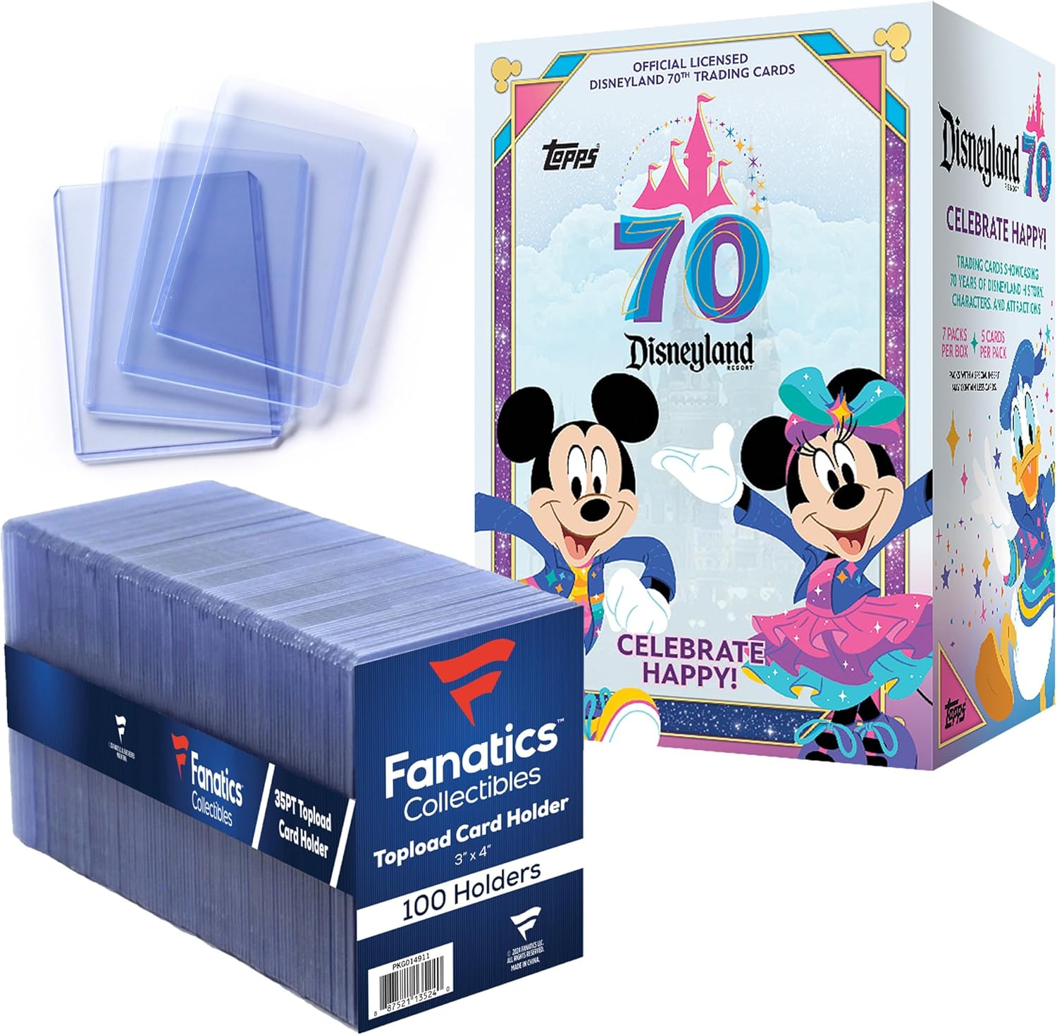 2025 Topps Disneyland 70th Anniversary - Factory Sealed - Value Box and 35pt 3x4 Top Loaders, 100 Count - Standard Size Clear Rigid Card Holders for Trading Card Protection