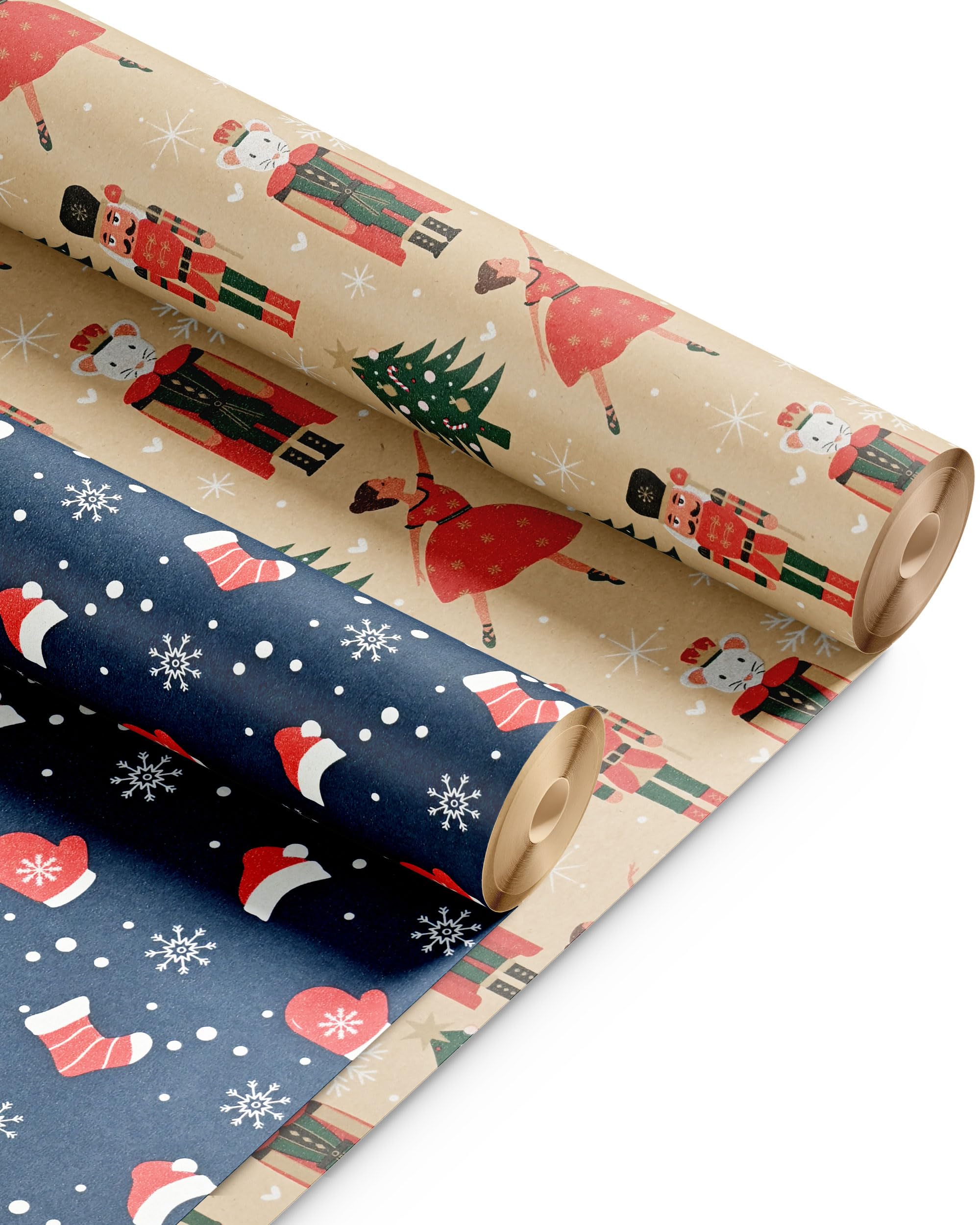 Kraft & Co Christmas Wrapping Paper Rolls – 2 Pack Thick Paper Sheets 44.5cm x 25m – Kraft Xmas Gift Wrap – Festive Eco Friendly Wrapping Papers for Christmas Gifts–Arts and Crafts–50m Total
