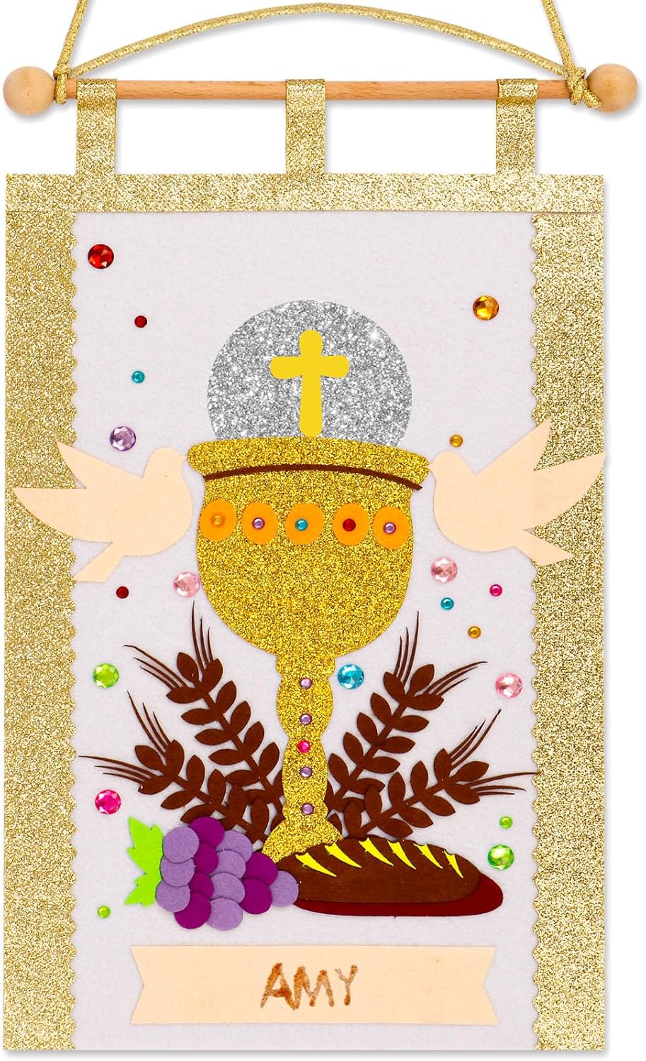 First Communion Banner Kit for Boys Girls 9 x 14 Inch First Holy Communion Banner kits Sunday School DIY Arts and Crafts kit for kids first communion gifts for Boys or Girls (Gold)