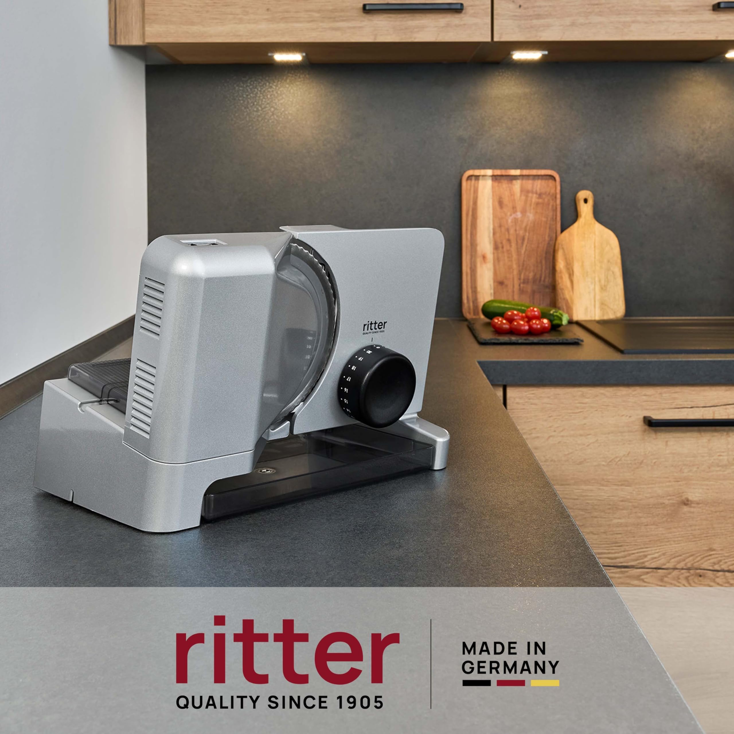 Ritter E 16 Elektrischer Allesschneider Brotschneidemaschine aus Metall ECO-Motor Made in Germany Silber