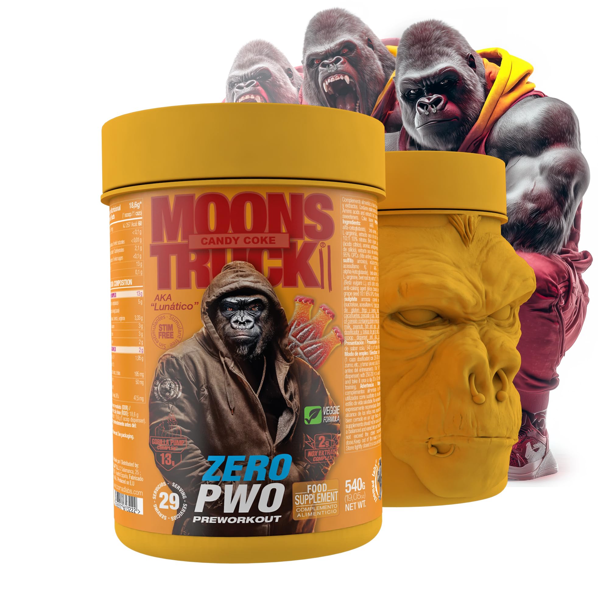 Pre Workout Sin Cafeína Moonstruck II Zero Zoomad Labs 540g – Preentreno Natural para Gimnasio con Óxido Nítrico, Pump Extremo, Fuerza y Resistencia – Energía sin Estimulantes Candy Coke