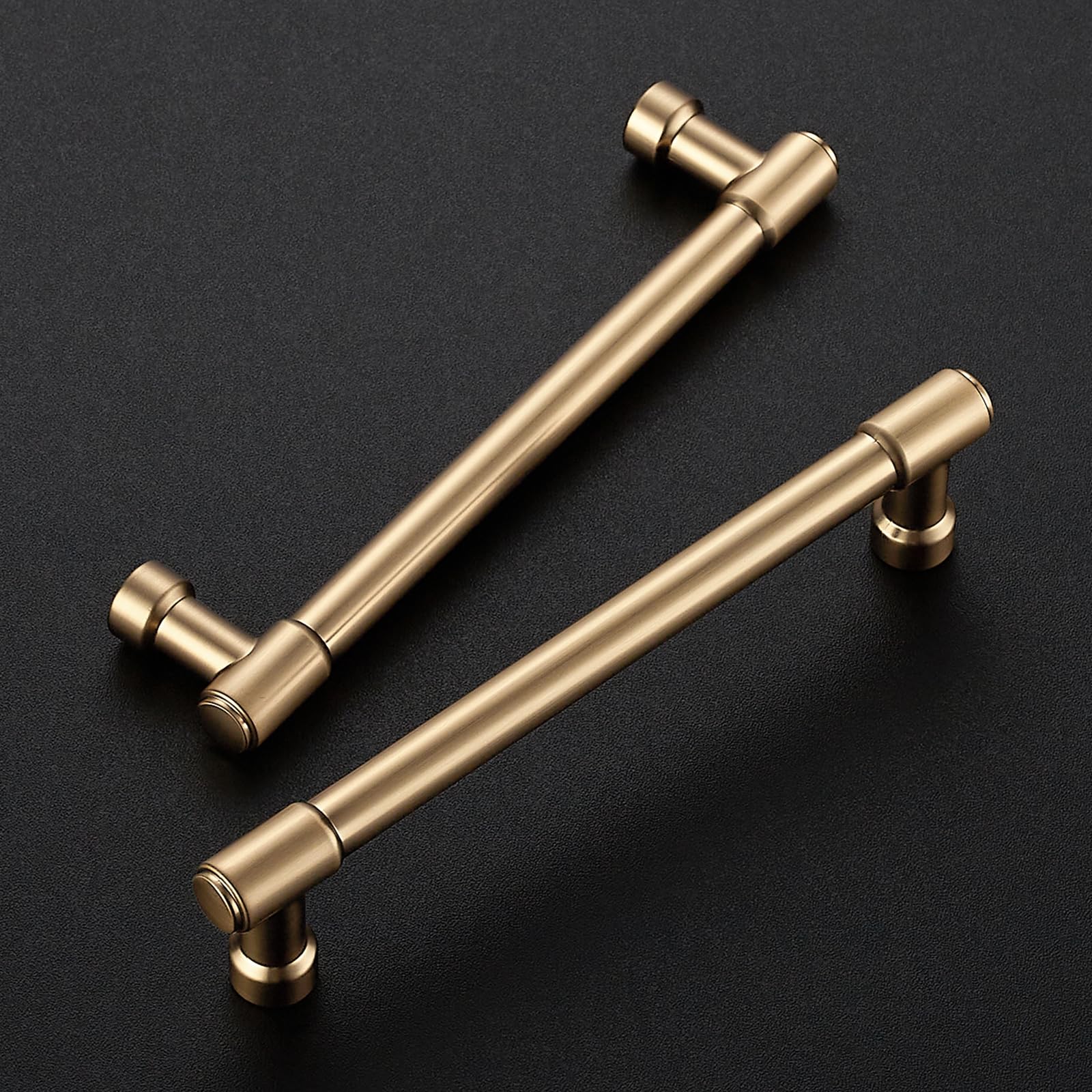 JOY DECOR 5-Pack Champagne Bronze Cabinet Pulls – 4 Inch Length, 2.5 Inch (64mm) Hole Center, Stainless Steel T-Shaped Handles For Kitchen Drawers & Cupboards