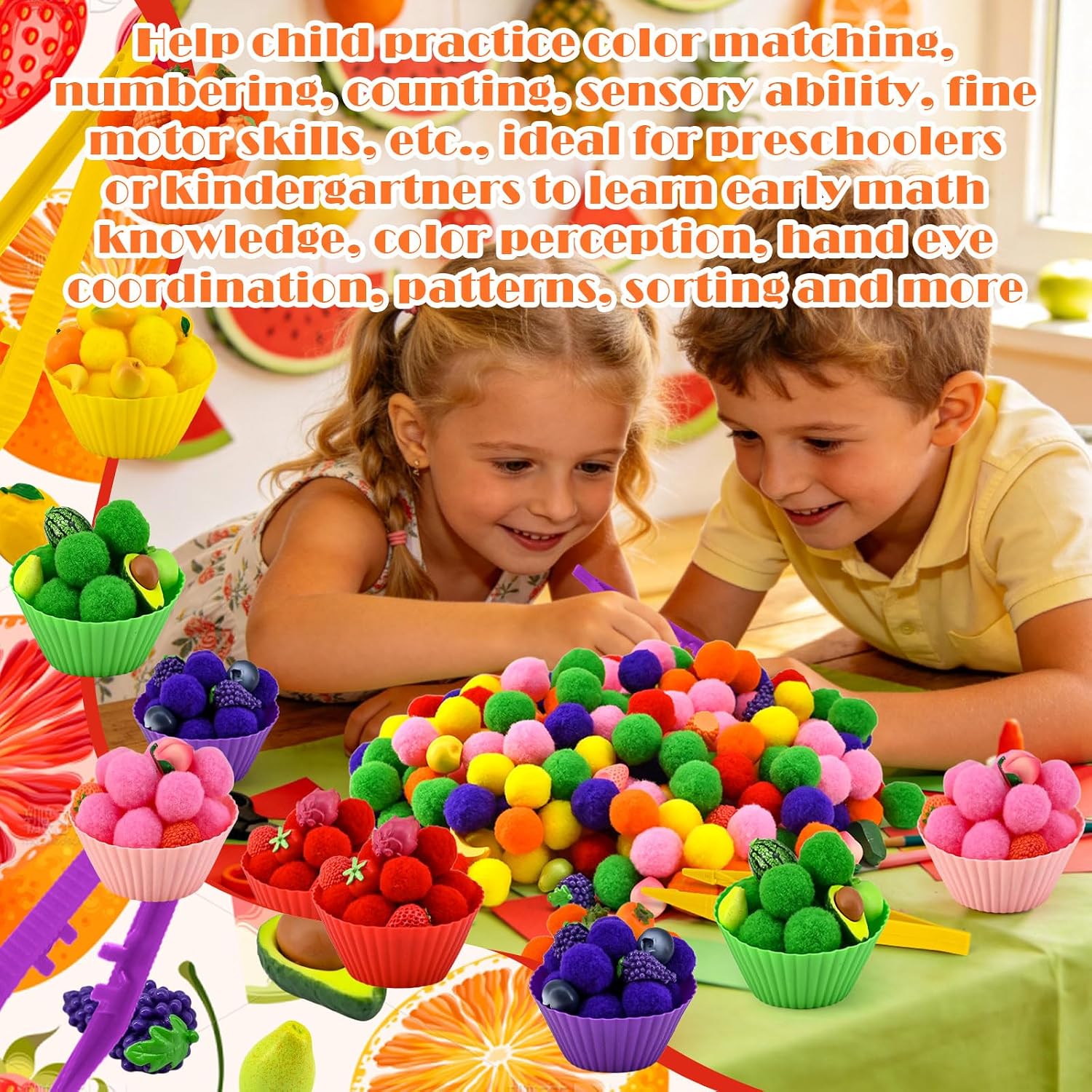 140 Pcs Fruits Sensory Bin Items Summer Fruits Farm Counting Sorting Sensory Bin Filler Fine Motor Famer Vegetable Counts for Spring Summer Sorting Counting