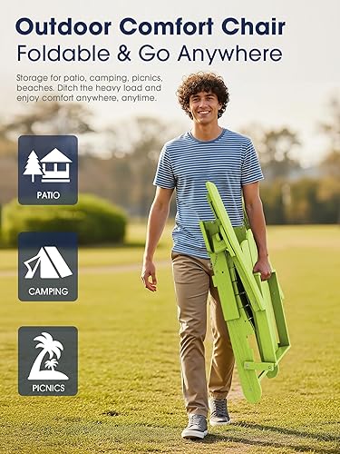 Miniatura 8 de KINGYES Juego de 2 sillas Adirondack plegables ajustables, sillas Adirondack reclinables de 3 posiciones con soporte para tazas, polietileno de alta