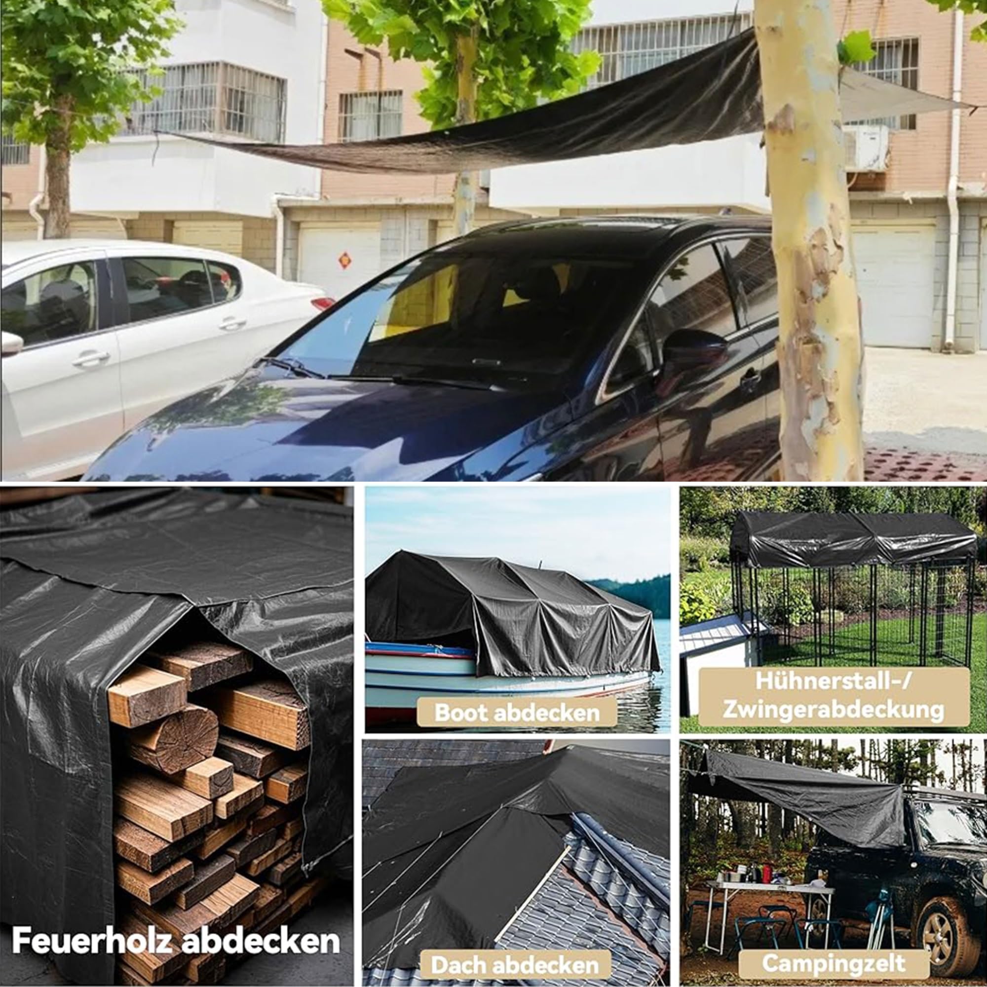 Lona Impermeable Exterior Heavy Duty 200g/m² PE 4x10m Toldo Reforzado Protección Cubretodo Duradera Resistente a Los Rayos UV Desgarros, Multiusos para Muebles Jardín Piscina Coche Negro